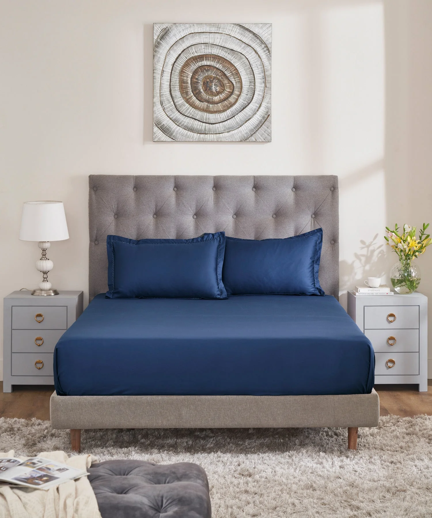 Nectarsoft Solid King Bedsheet Set, Metallic Blues| 400 TC Cotton| 4 Pillow Covers