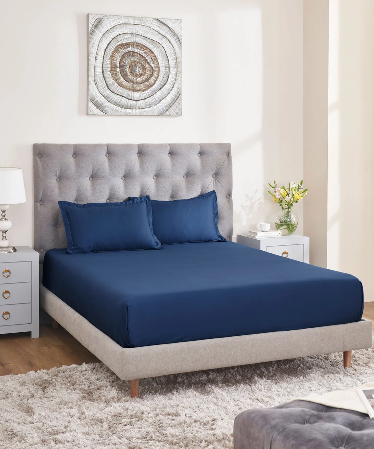 Nectarsoft Solid King Bedsheet Set, Metallic Blues| 400 TC Cotton| 4 Pillow Covers - Image 2
