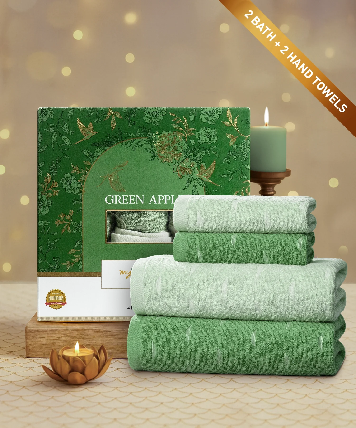 Aroma 4Pc Towel Set, Green Apple| 500 GSM Cotton - Image 2