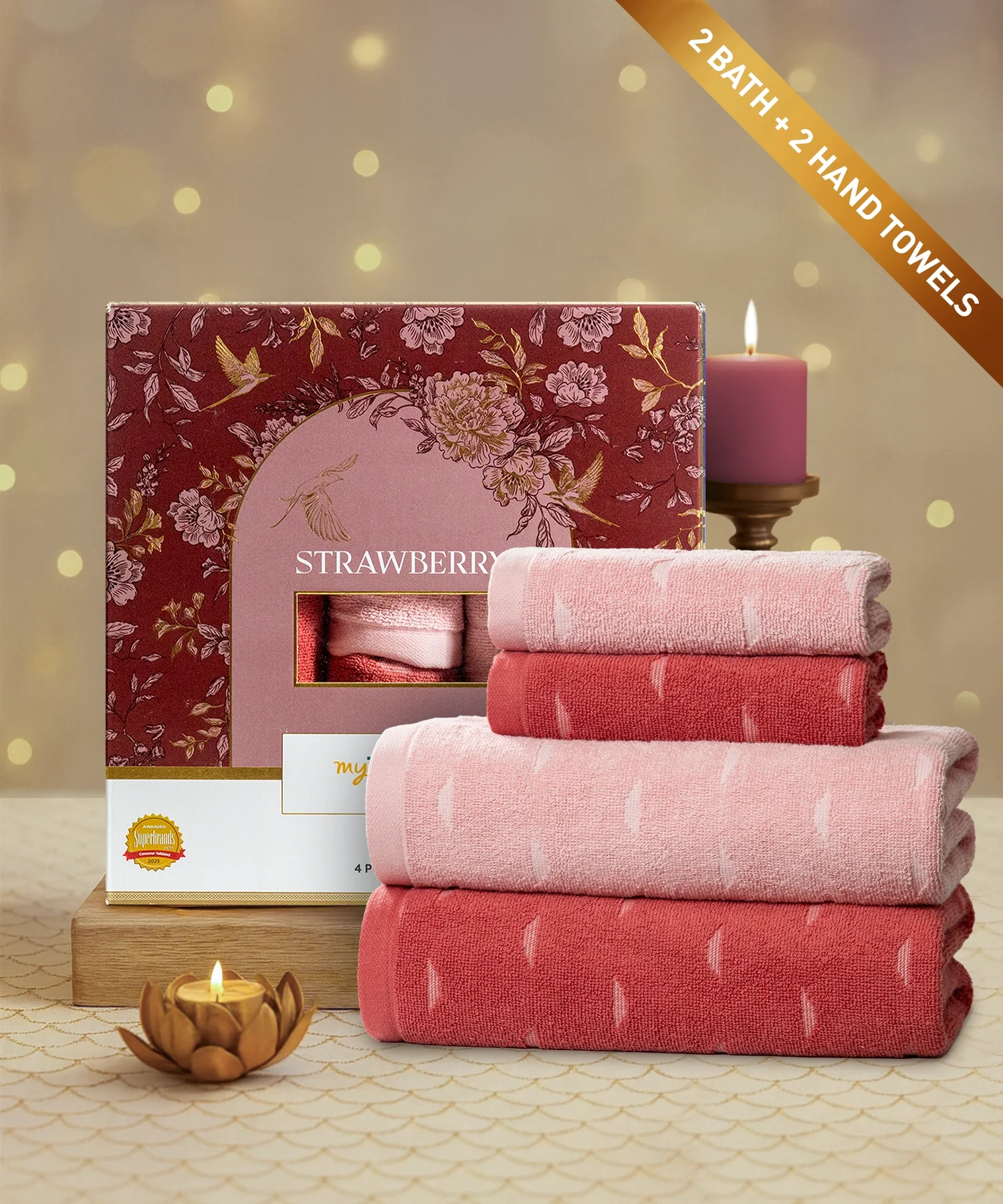 Aroma 4Pc Towel Set, Strawberry| 500 GSM Cotton - Image 2