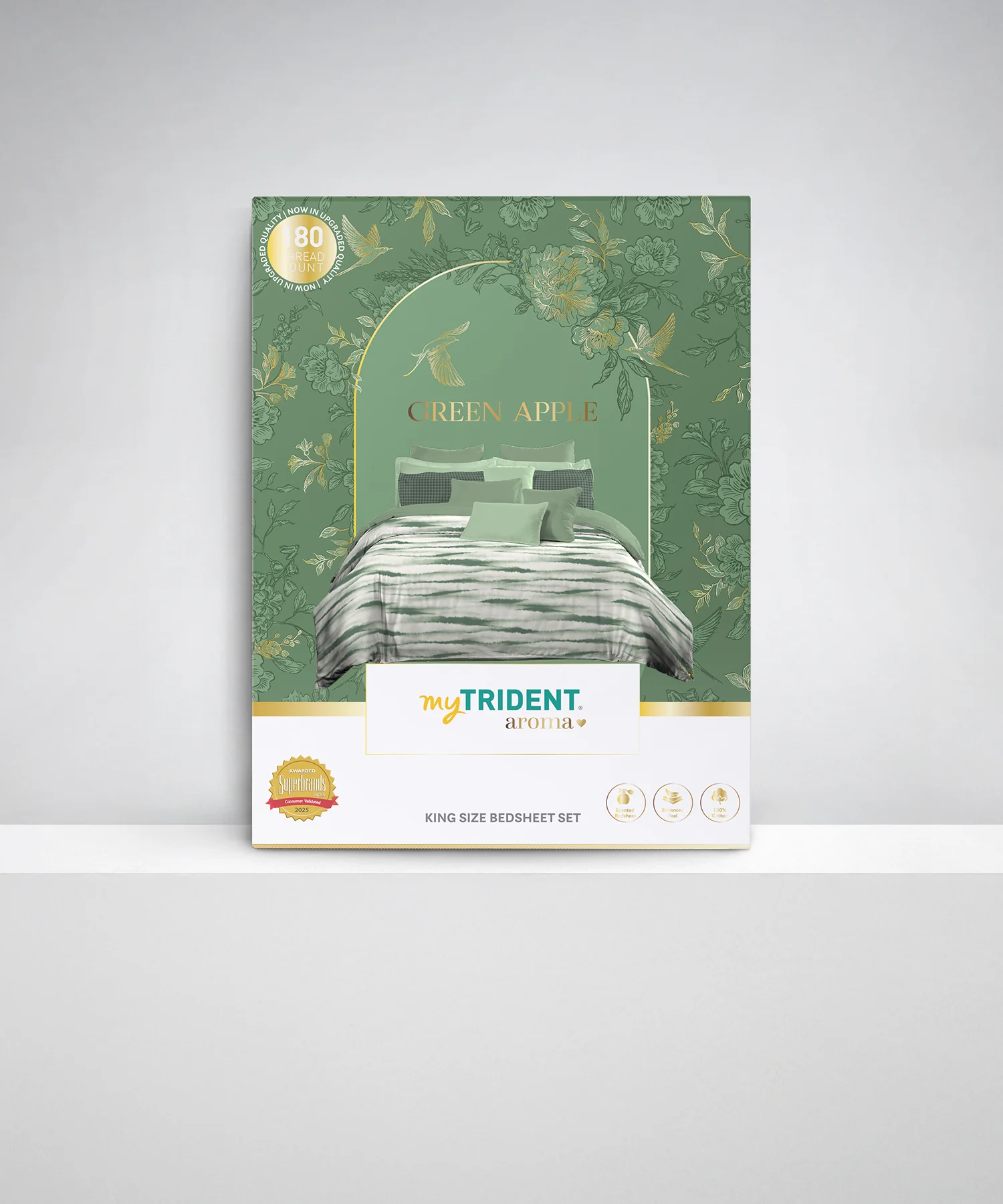 Aroma King Bedsheet Set, Green Apple Whirl|180 TC Cotton|2 Pillow Covers - Image 7