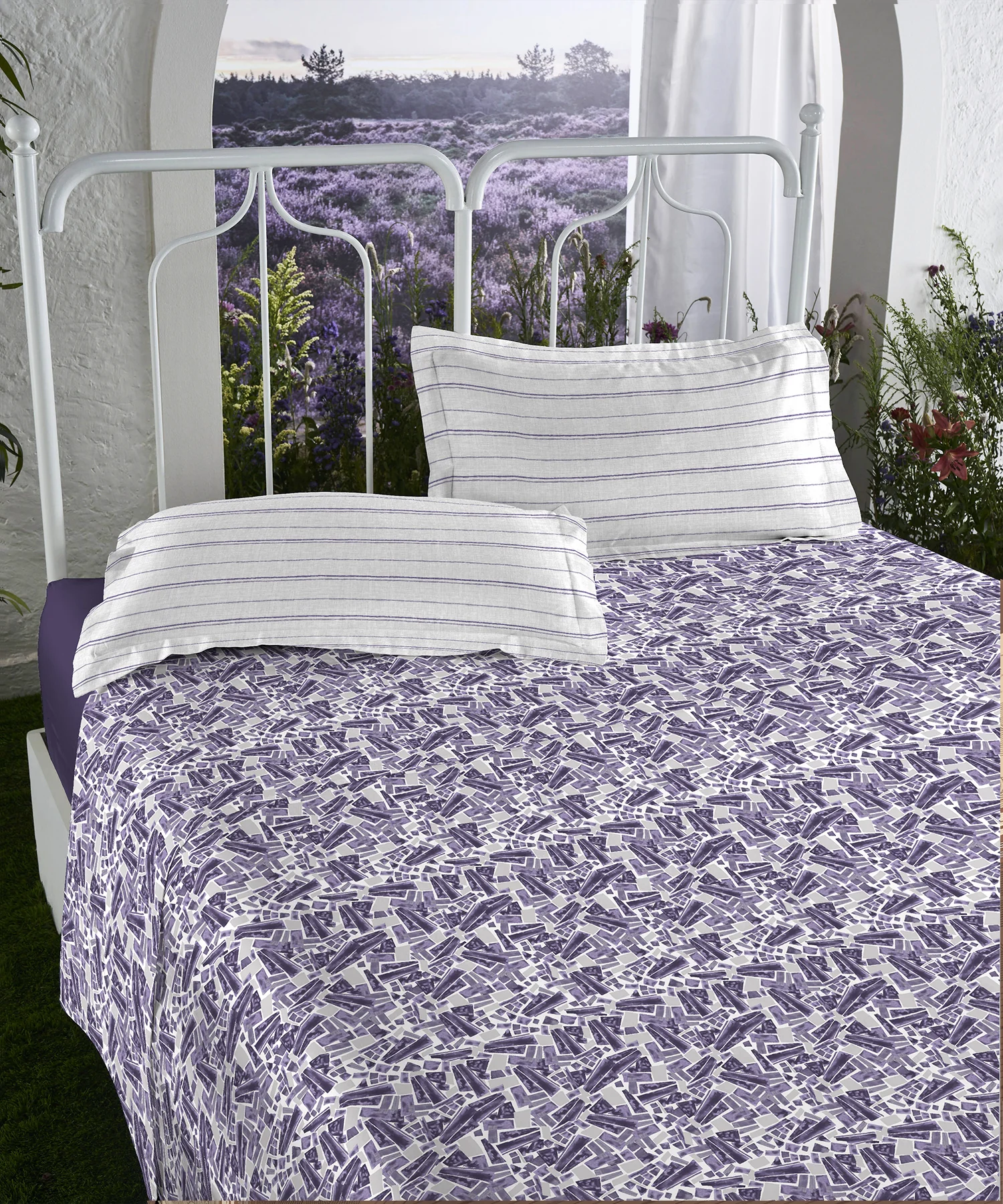 Aroma King Bedsheet Set, Lavender Periwinkle|180 TC Cotton|2 Pillow Covers - Image 3