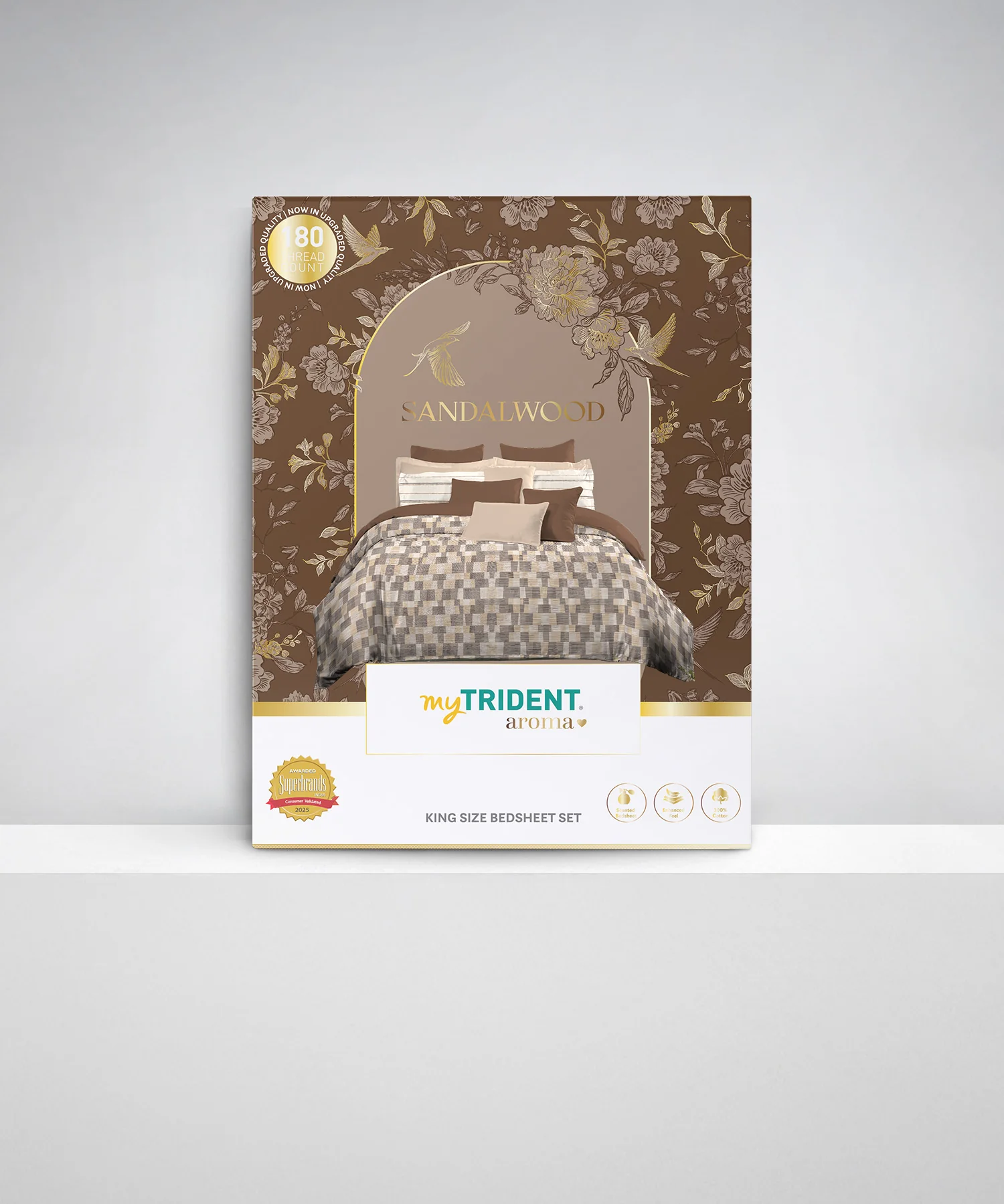 Aroma King Bedsheet Set, Sandalwood Root|180 TC Cotton|2 Pillow Covers - Image 7