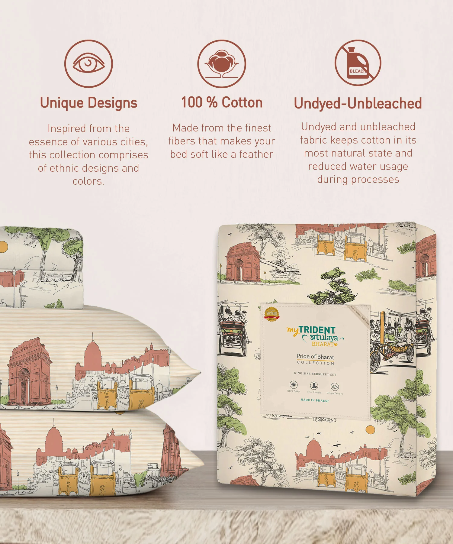 Atulaya Bharat King Bedsheet Set, Dilwalo Ki Dilli|144 TC Cotton|2 Pillow Covers - Image 7