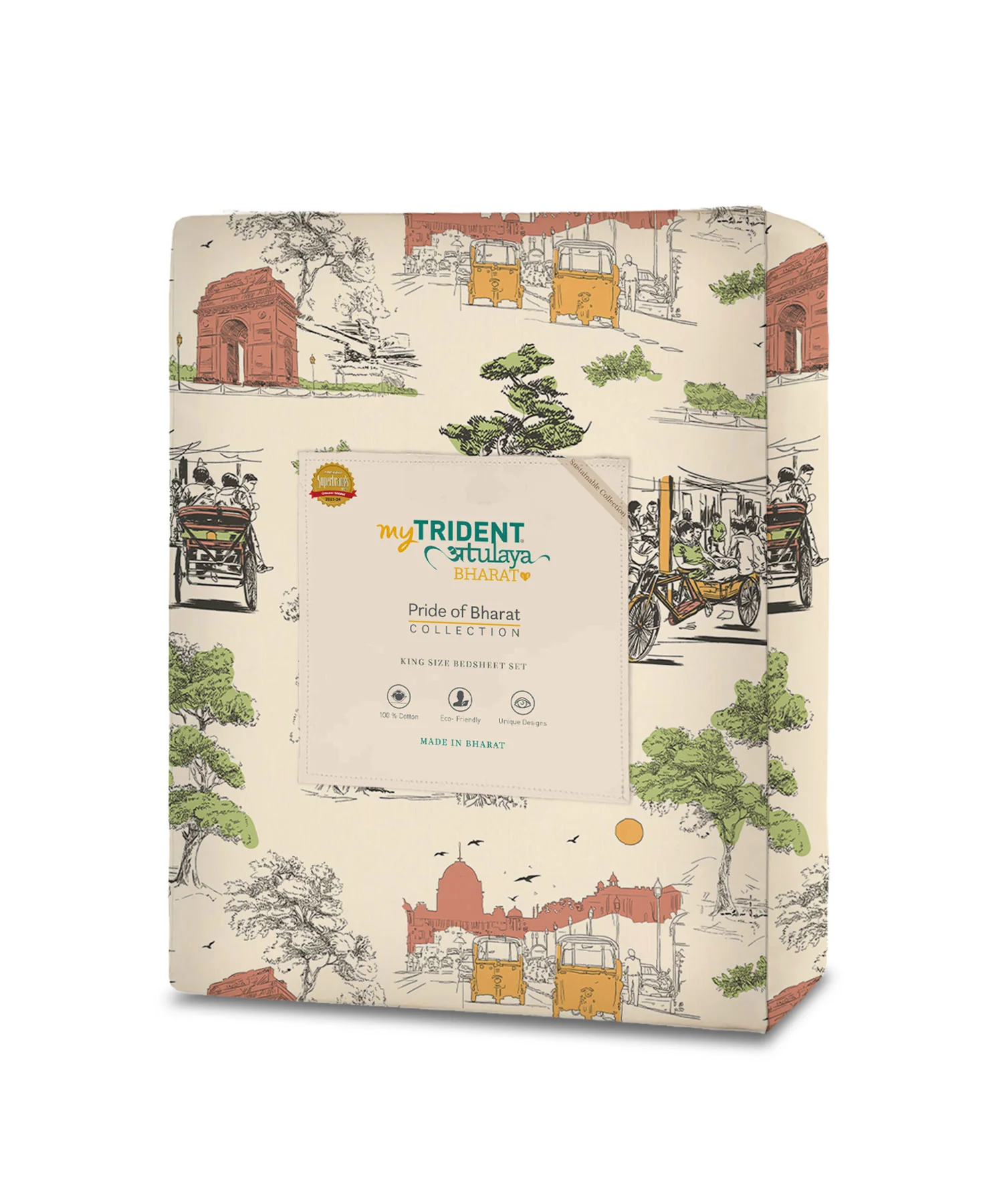 Atulaya Bharat King Bedsheet Set, Dilwalo Ki Dilli|144 TC Cotton|2 Pillow Covers - Image 9