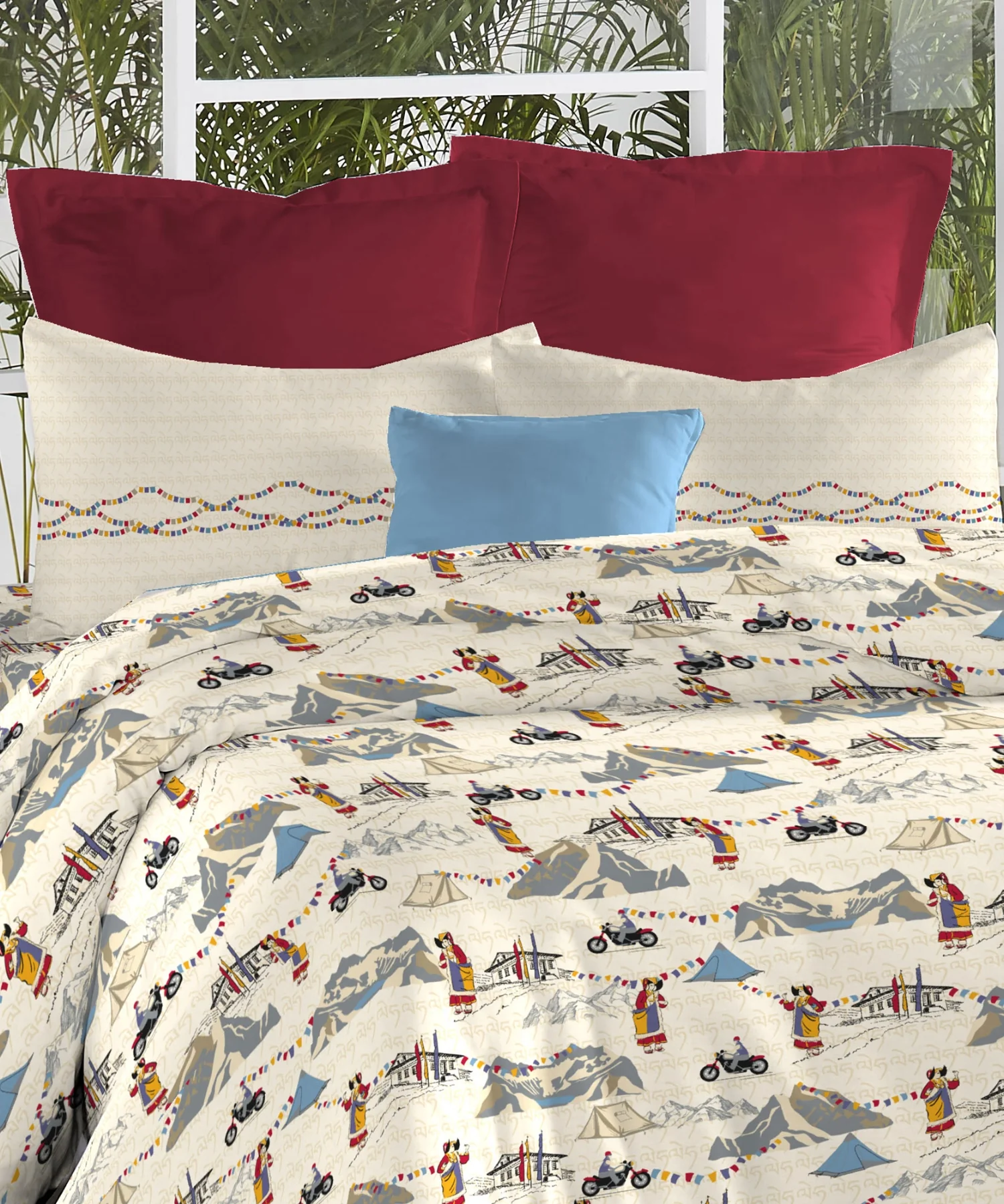 Atulaya Bharat King Bedsheet Set, Leh Rang Rah|144 TC Cotton|2 Pillow Covers - Image 3