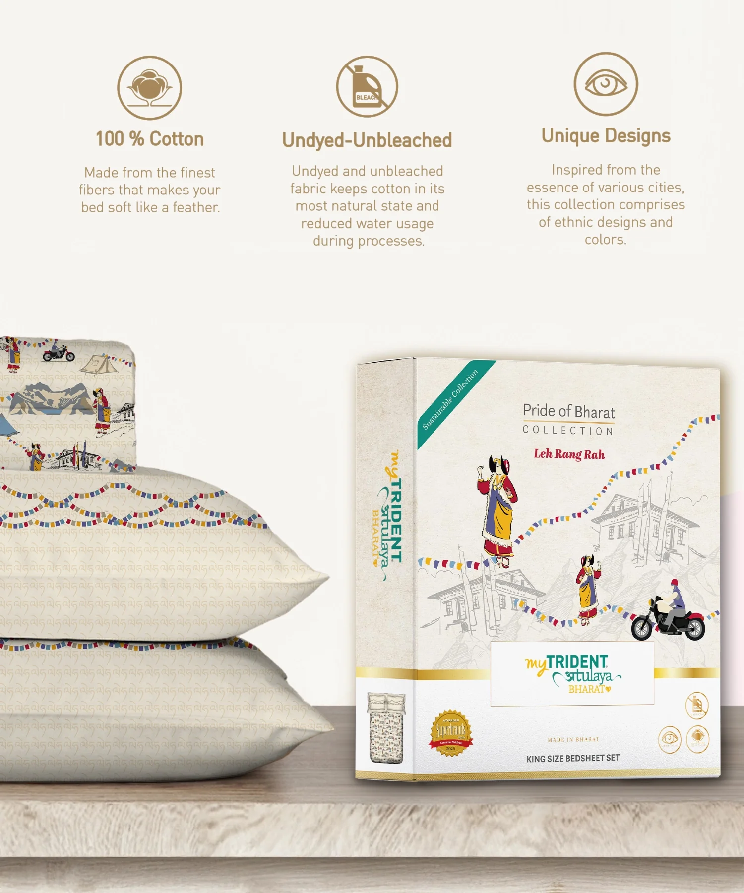 Atulaya Bharat King Bedsheet Set, Leh Rang Rah|144 TC Cotton|2 Pillow Covers - Image 7