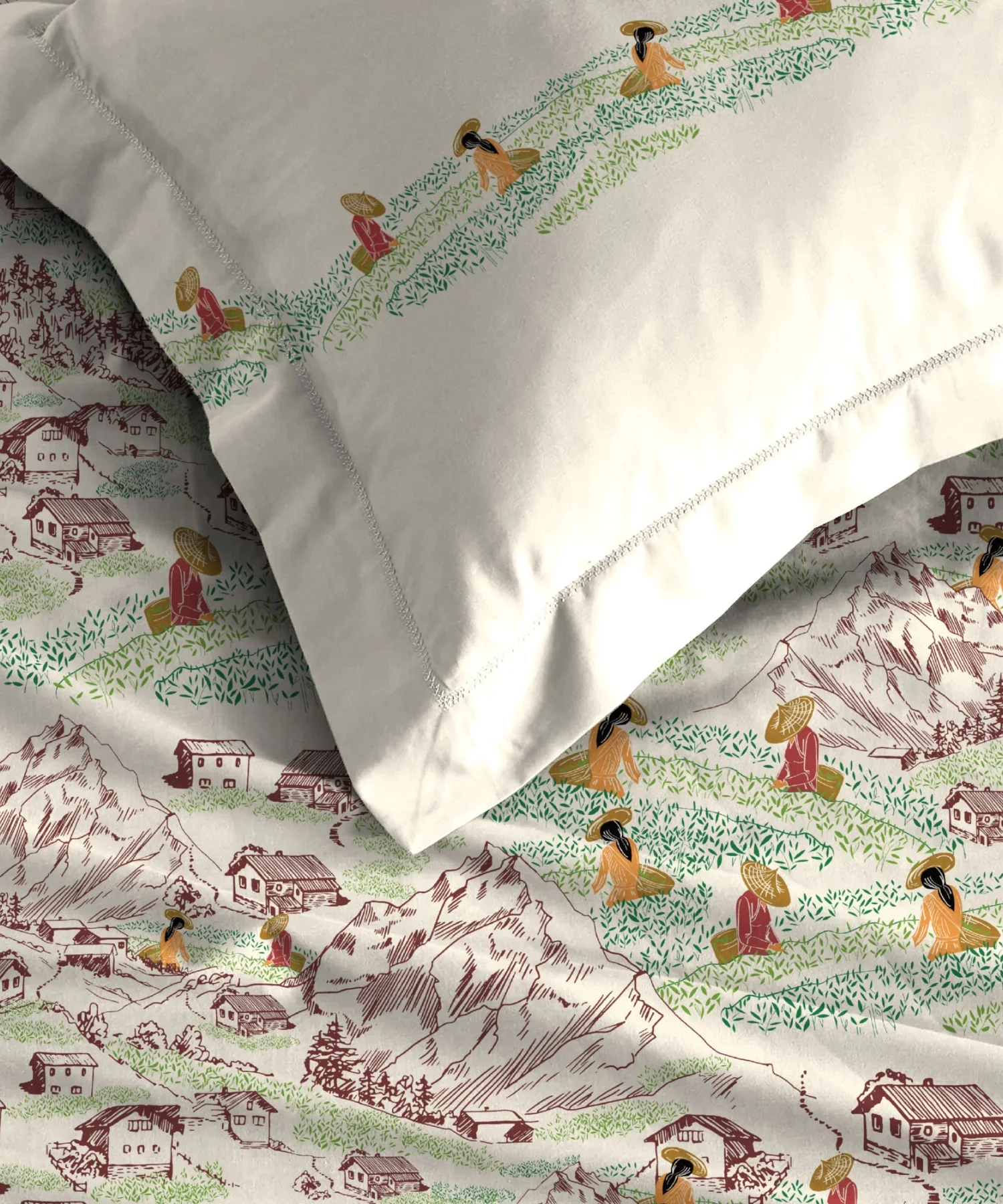 Atulaya Bharat King Bedsheet Set, Tea Heaven|144 TC Cotton|2 Pillow Covers - Image 5