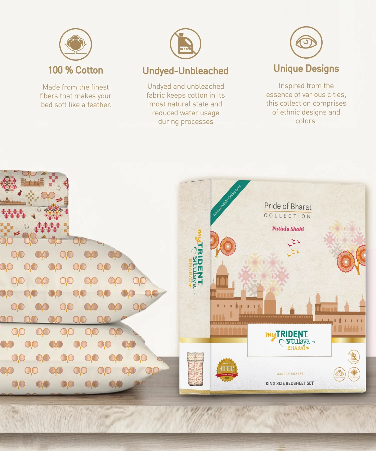 Atulaya Bharat King Bedsheet Set,Patiala Shahi|144 TC Cotton|2 Pillow Covers - Image 6