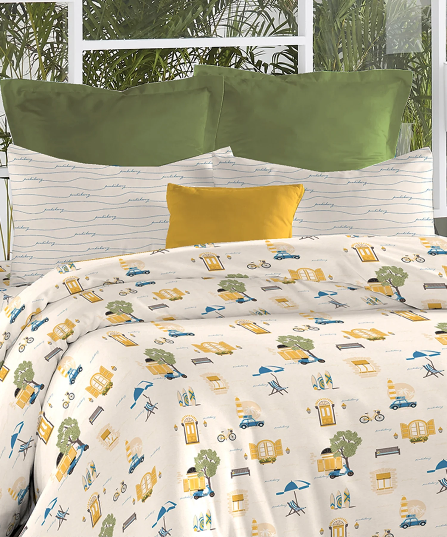 Atulaya Bharat King Bedsheet Set, Sun Sand & Serenity|144 TC Cotton|2 Pillow Covers - Image 3