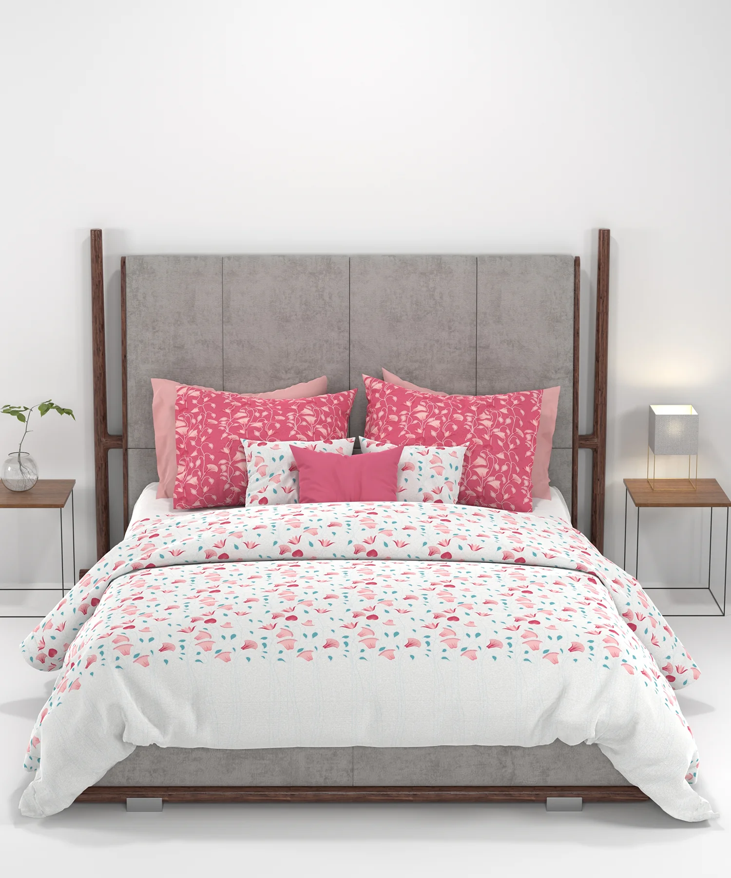 Carnival Gold Art Deco King Bedsheet, Ebony Pink| 144 TC Cotton| 2 Pillow Covers