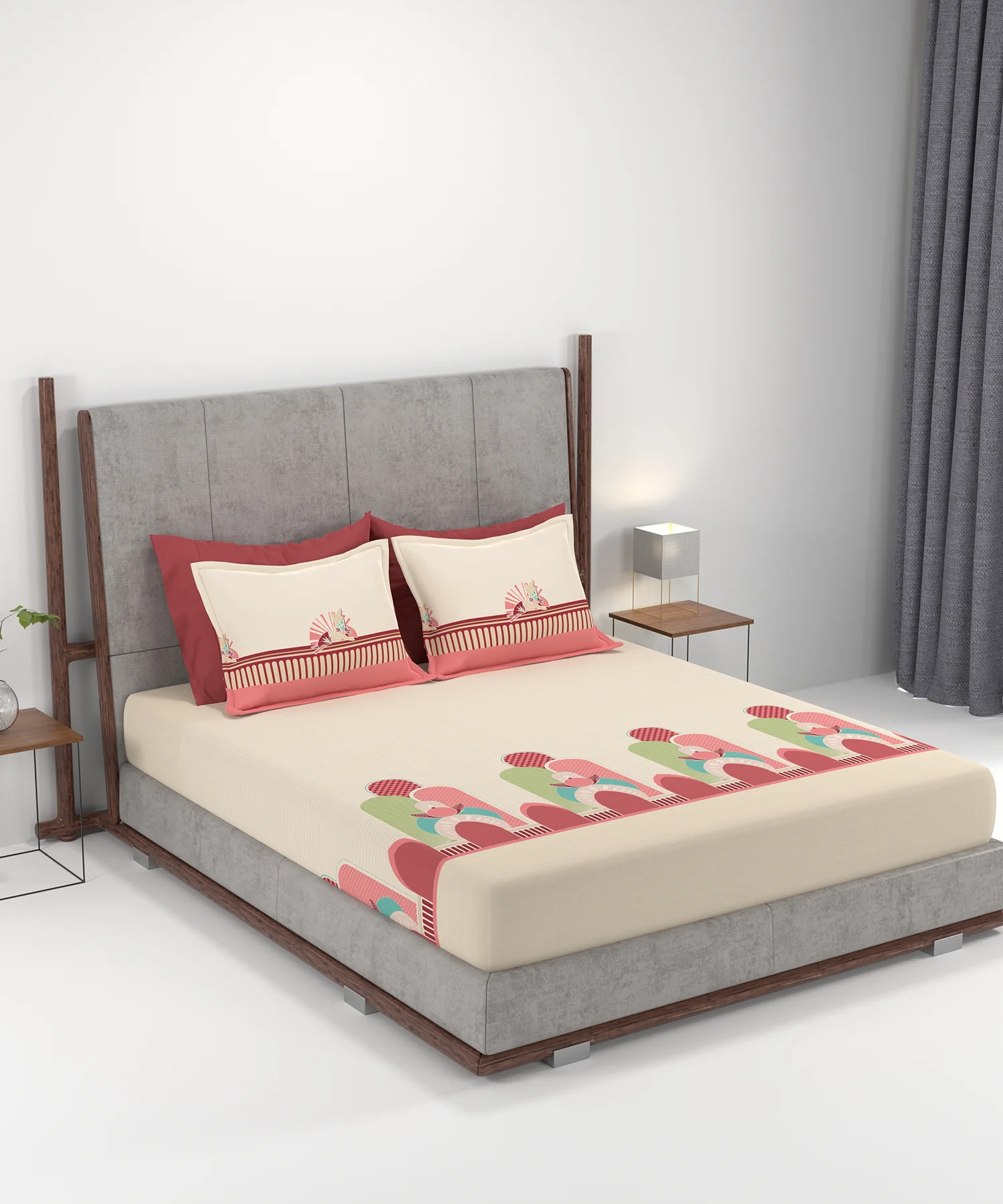 Carnival Gold Art Deco King Bedsheet, Pharaoh Red| 144 TC Cotton| 2 Pillow Covers - Image 5