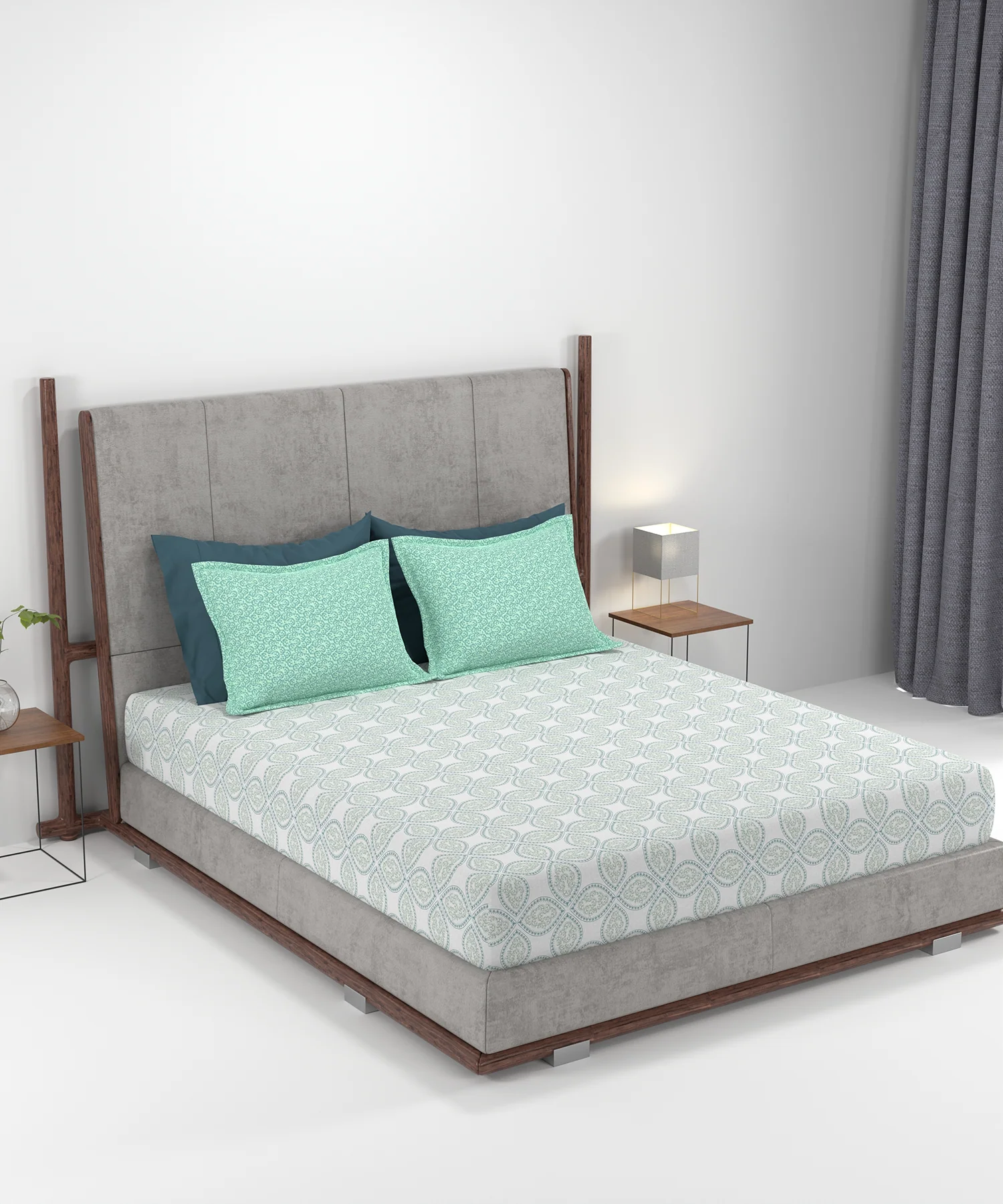 Carnival Ornate Queen Bedsheet, Chaithra Ice Green |144 TC Cotton| 2 Pillow Covers - Image 6