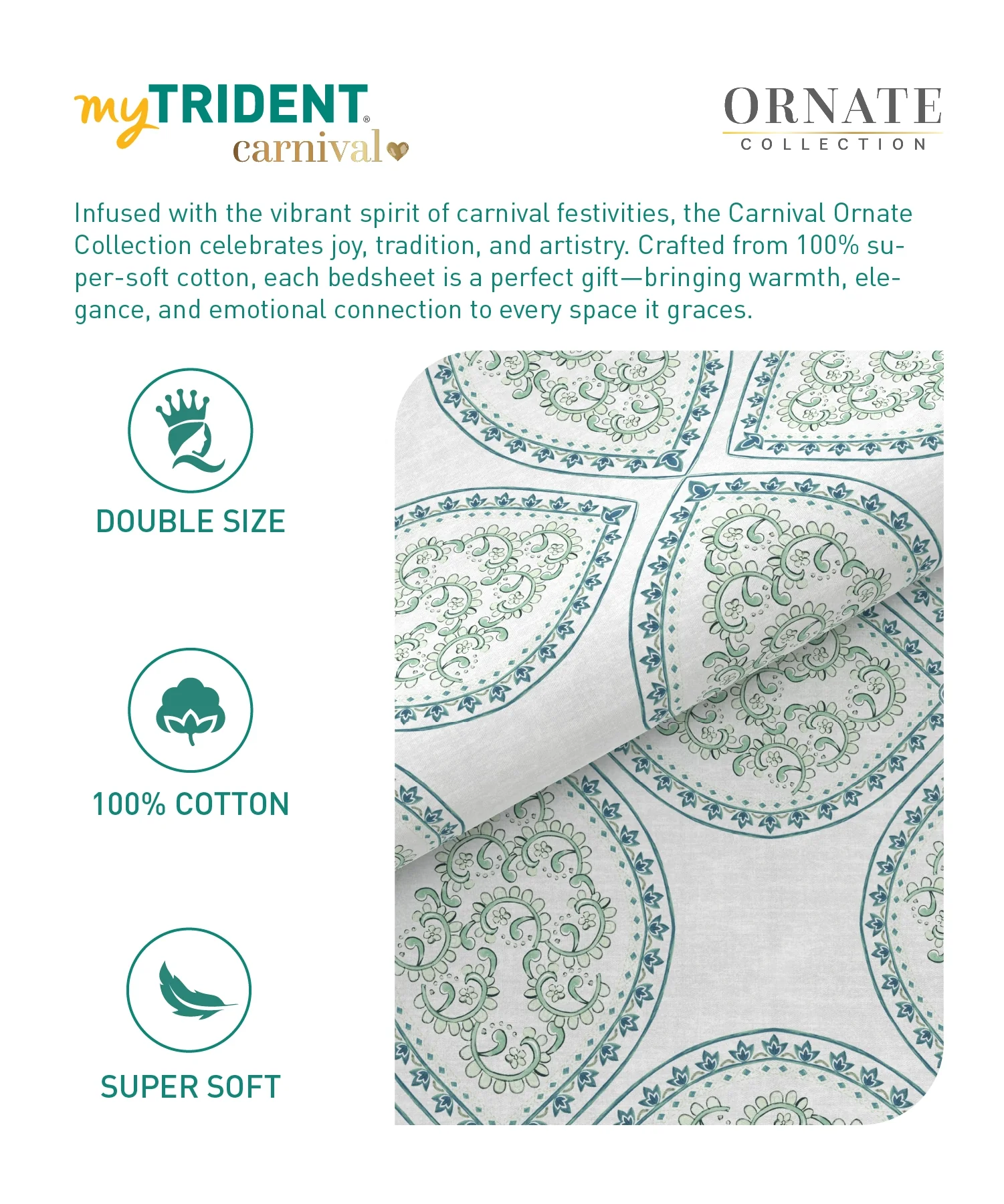 Carnival Ornate Queen Bedsheet, Chaithra Ice Green |144 TC Cotton| 2 Pillow Covers - Image 8