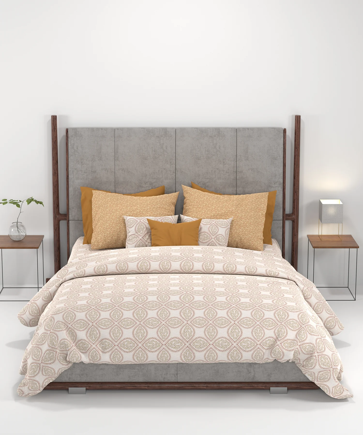 Carnival Ornate Queen Bedsheet, Chaithra Orange |144 TC Cotton| 2 Pillow Covers