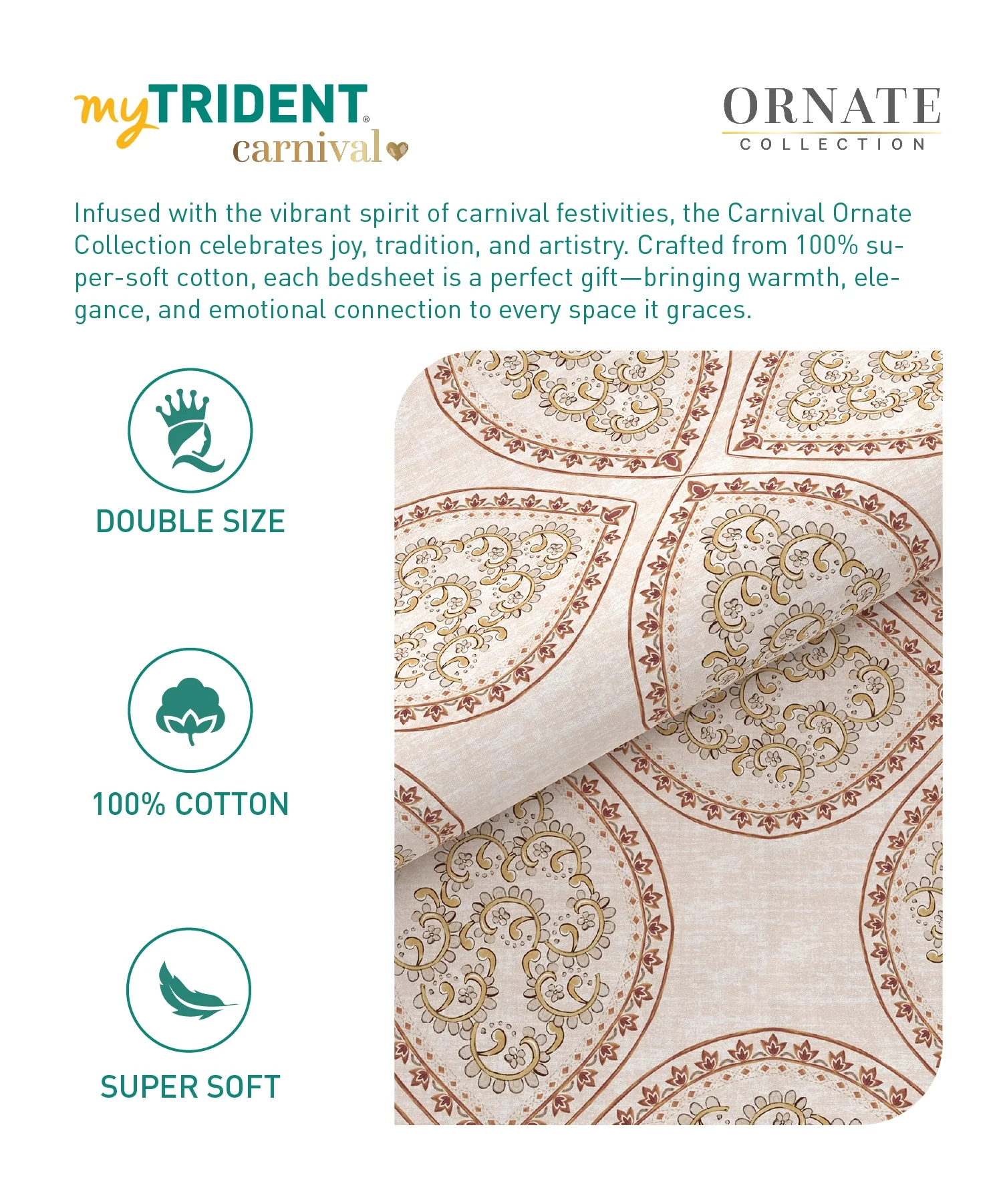 Carnival Ornate Queen Bedsheet, Chaithra Orange |144 TC Cotton| 2 Pillow Covers - Image 8