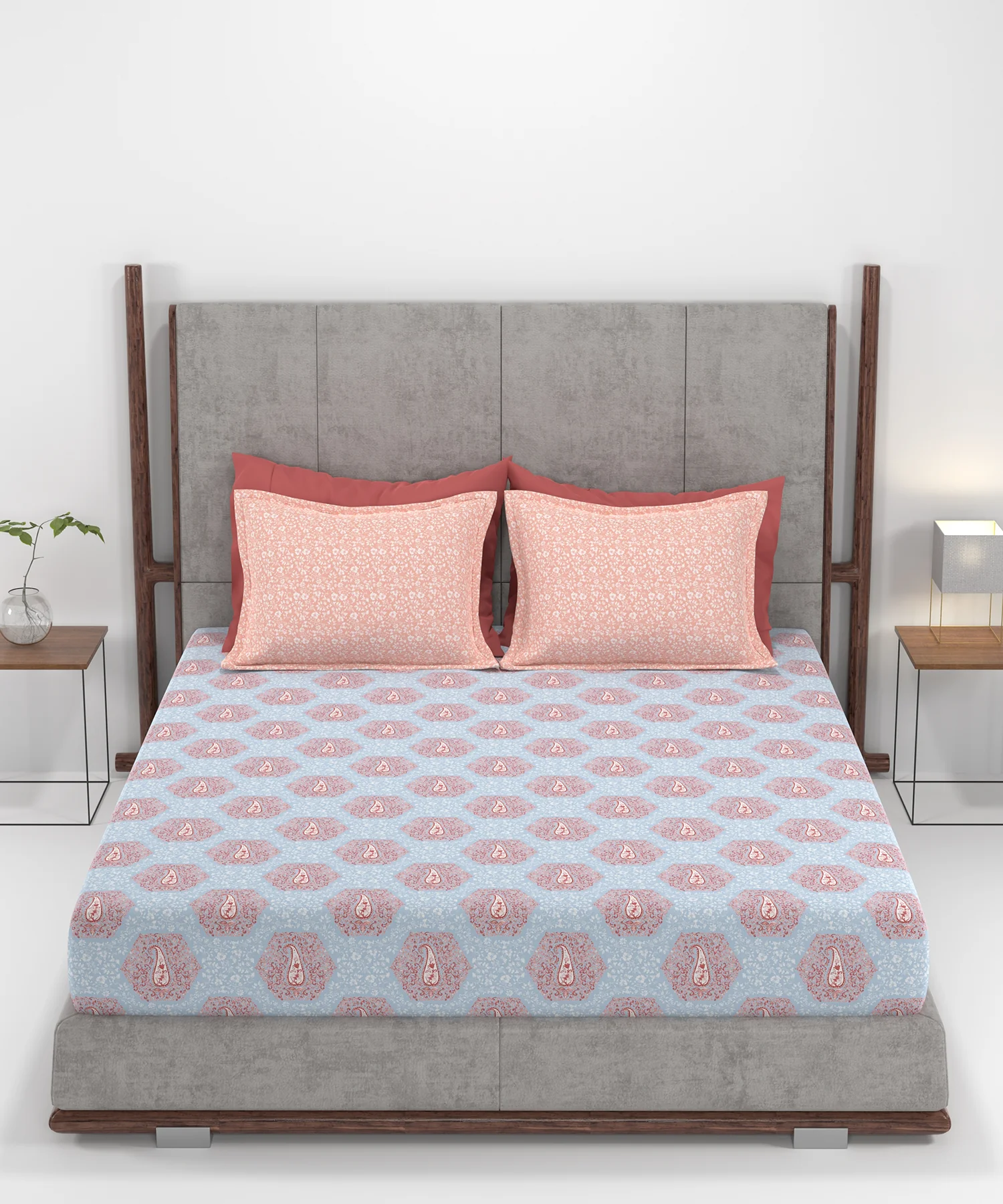 Carnival Ornate Queen Bedsheet, Heer Powder Blue|144 TC Cotton| 2 Pillow Covers - Image 4