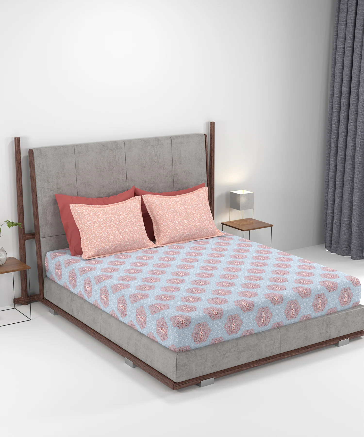 Carnival Ornate Queen Bedsheet, Heer Powder Blue|144 TC Cotton| 2 Pillow Covers - Image 5