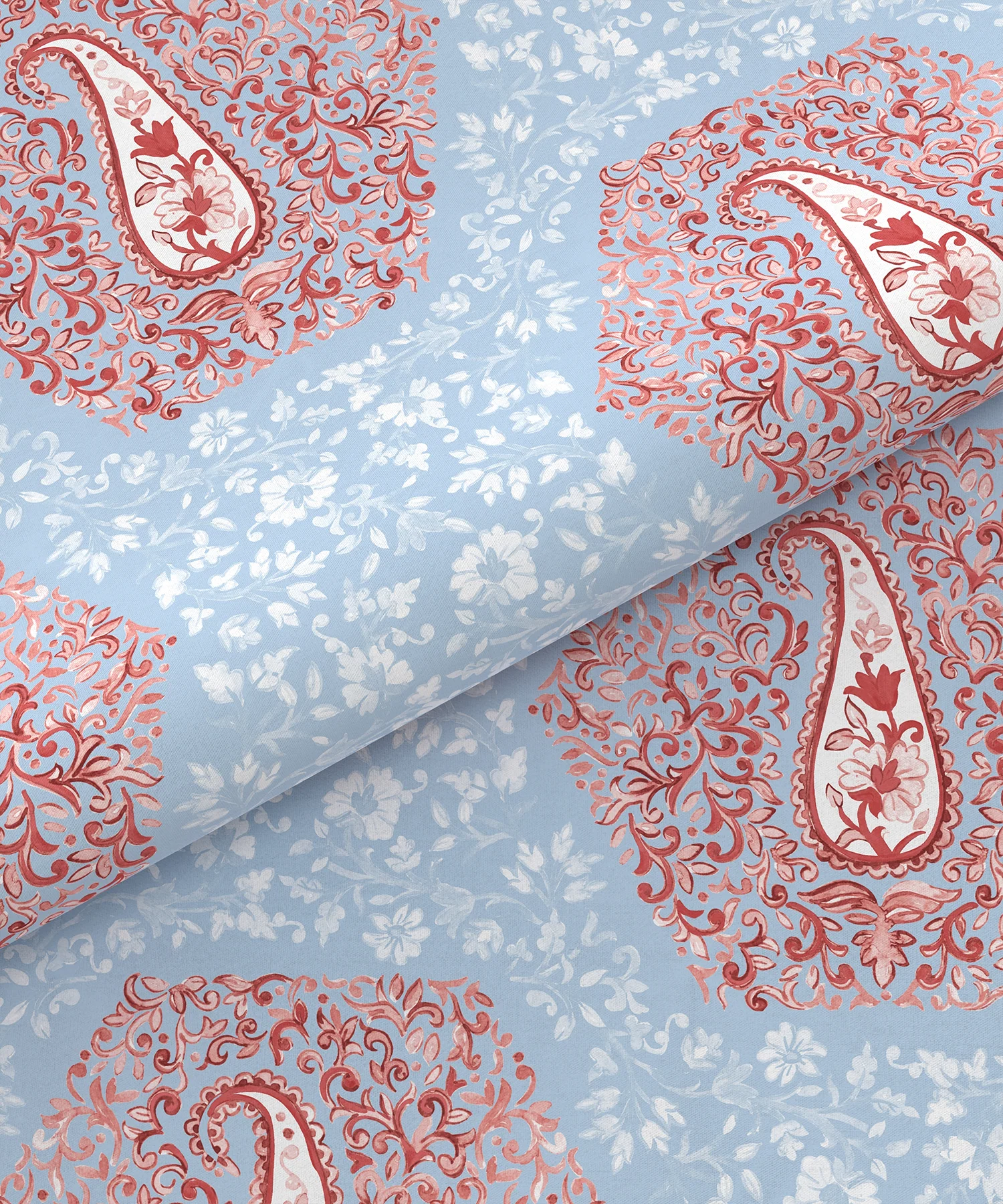 Carnival Ornate Queen Bedsheet, Heer Powder Blue|144 TC Cotton| 2 Pillow Covers - Image 6