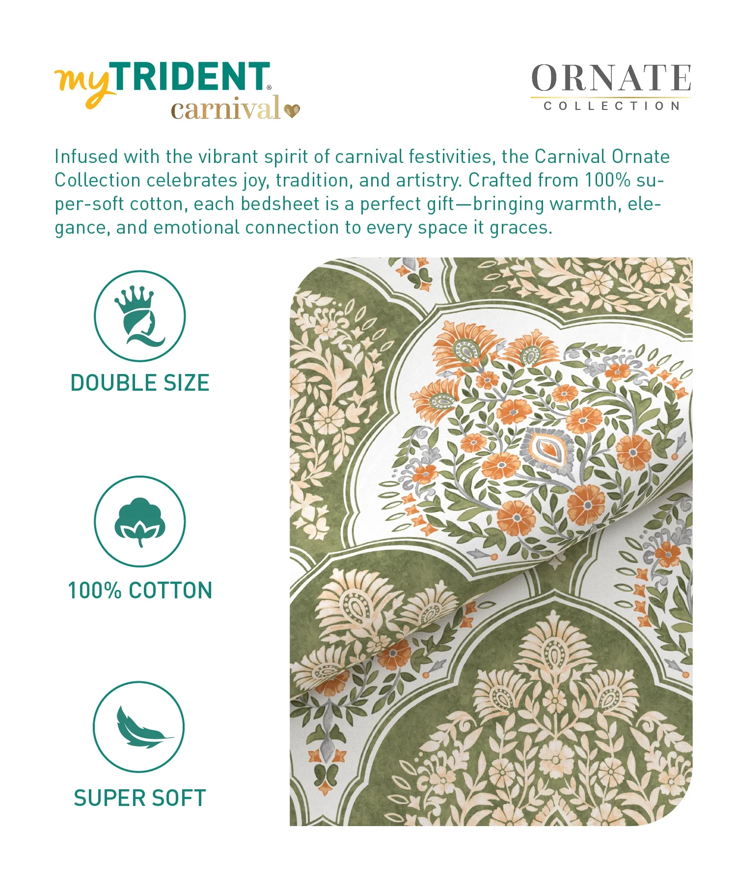 Carnival Ornate Queen Bedsheet, Manohari Sage |144 TC Cotton| 2 Pillow Covers - Image 8