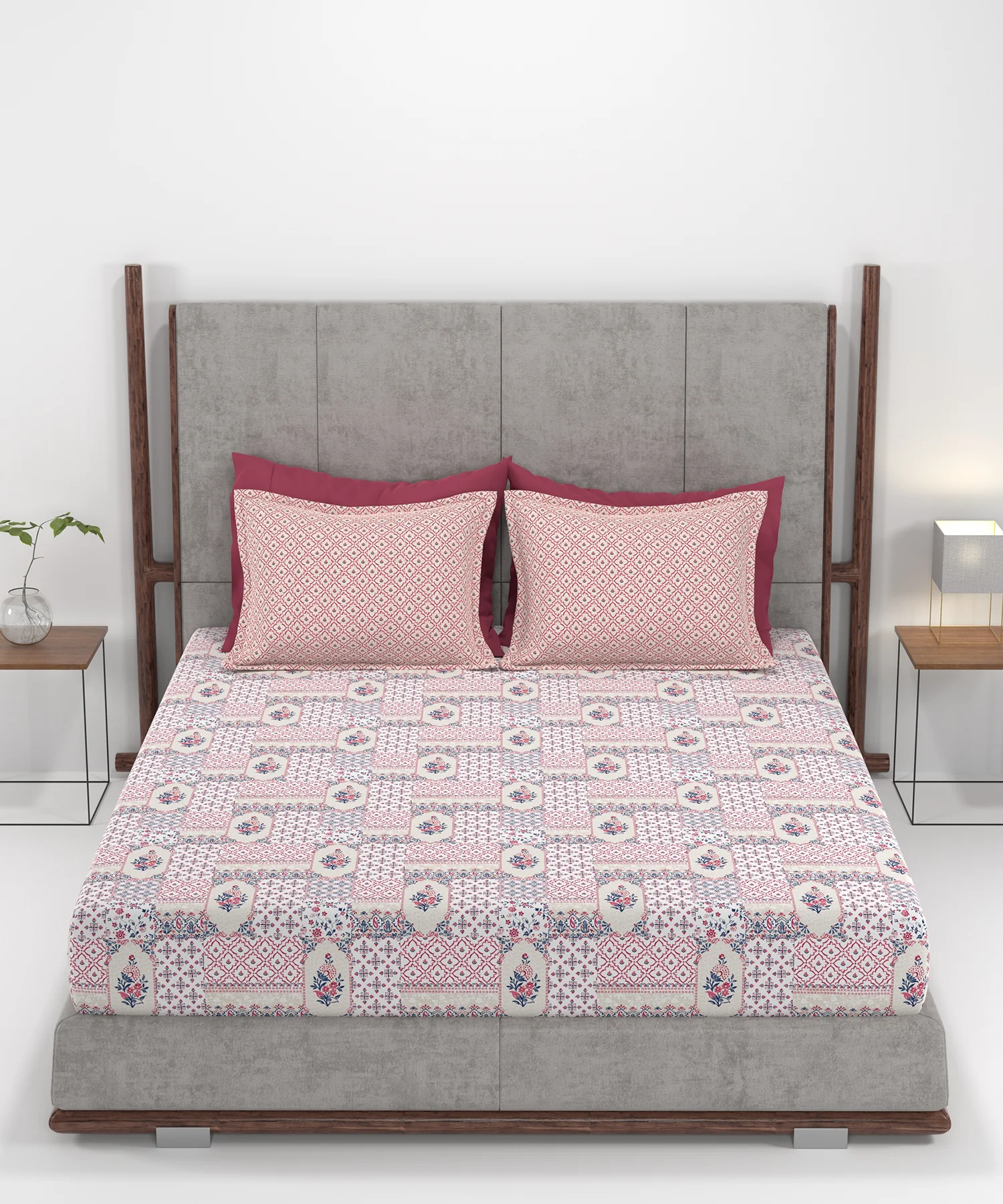 Carnival Ornate Queen Bedsheet, Meera Pink|144 TC Cotton| 2 Pillow Covers - Image 4