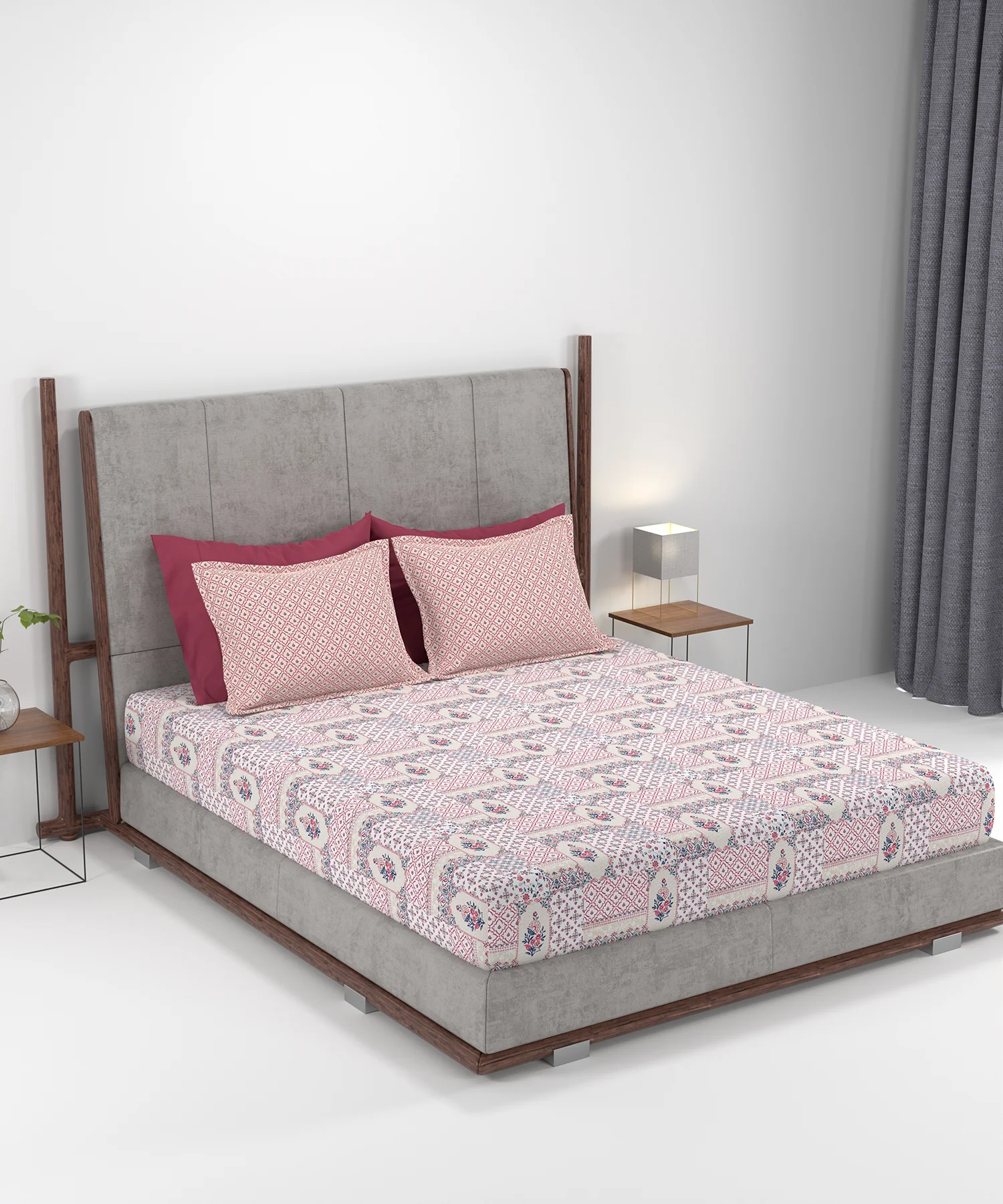 Carnival Ornate Queen Bedsheet, Meera Pink|144 TC Cotton| 2 Pillow Covers - Image 6