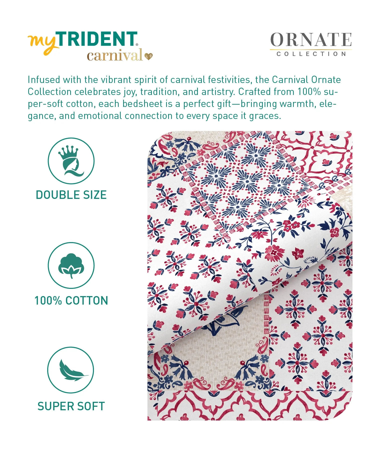 Carnival Ornate Queen Bedsheet, Meera Pink|144 TC Cotton| 2 Pillow Covers - Image 8