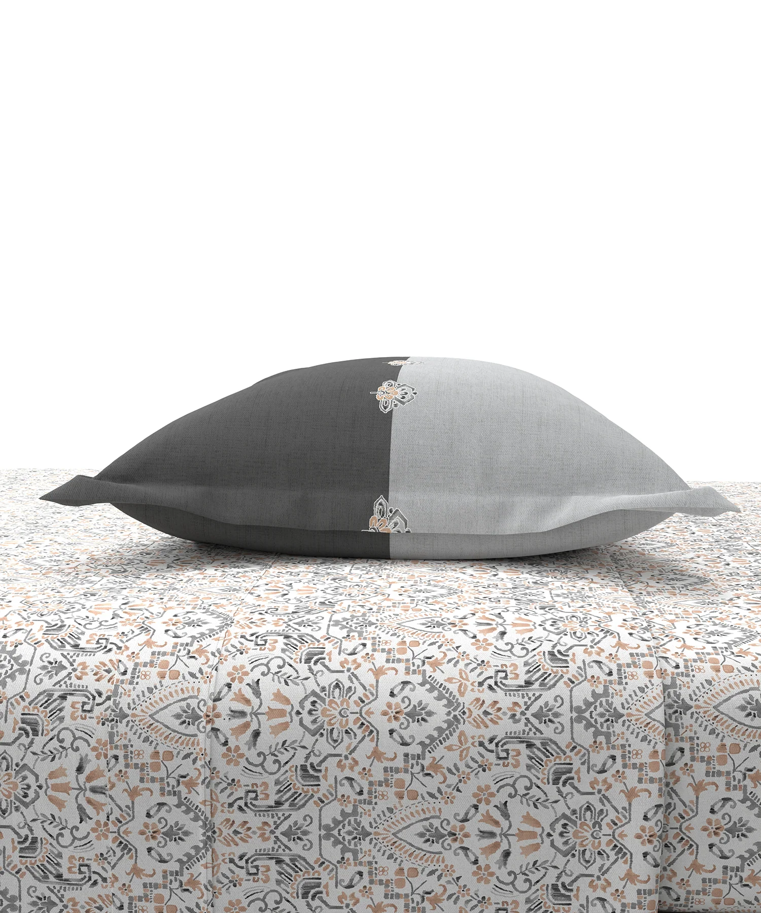 Carnival Ornate Queen Bedsheet, Mehendi Grey |144 TC Cotton| 2 Pillow Covers - Image 3