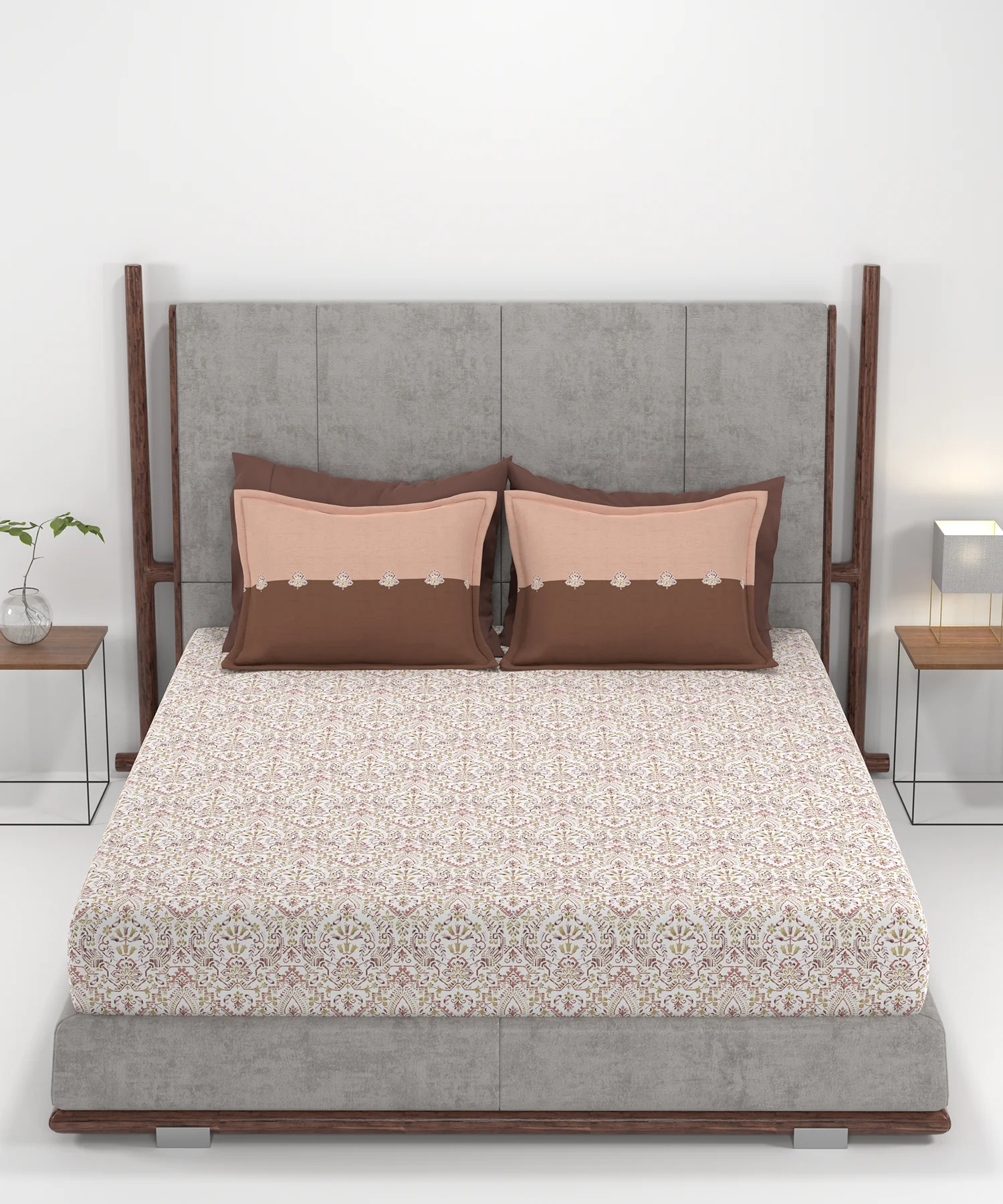Carnival Ornate Queen Bedsheet, Mehendi Rust |144 TC Cotton| 2 Pillow Covers - Image 4
