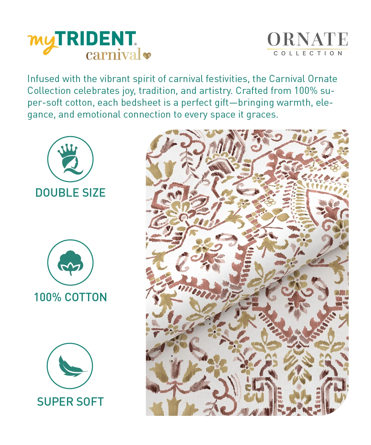 Carnival Ornate Queen Bedsheet, Mehendi Rust |144 TC Cotton| 2 Pillow Covers - Image 8