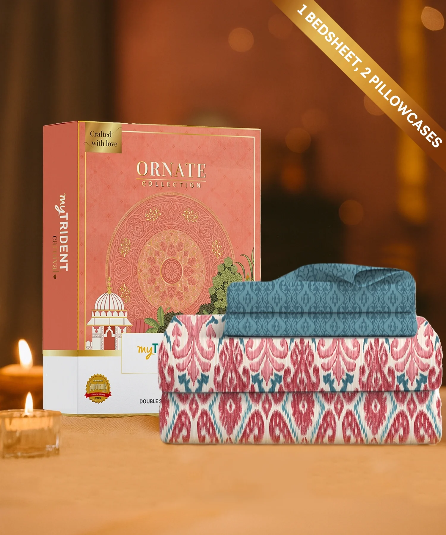 Carnival Ornate Queen Bedsheet, Saaj Red |144 TC Cotton| 2 Pillow Covers - Image 2