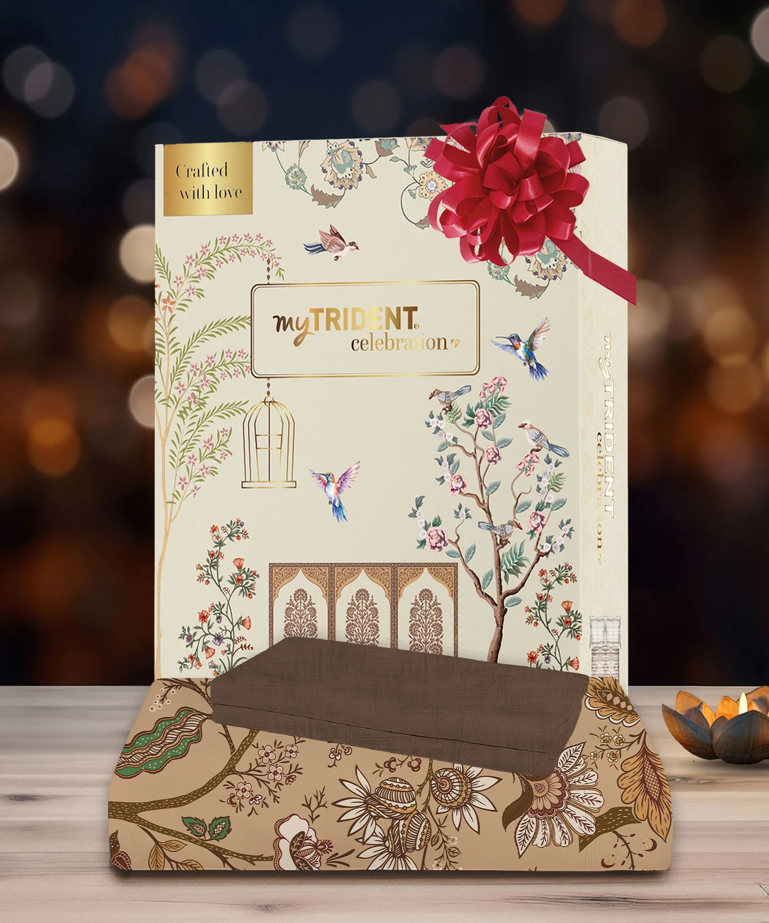 Celebration Queen Bedsheet Set, Chintz Brown|144 TC Cotton|2 Pillow Covers - Image 2