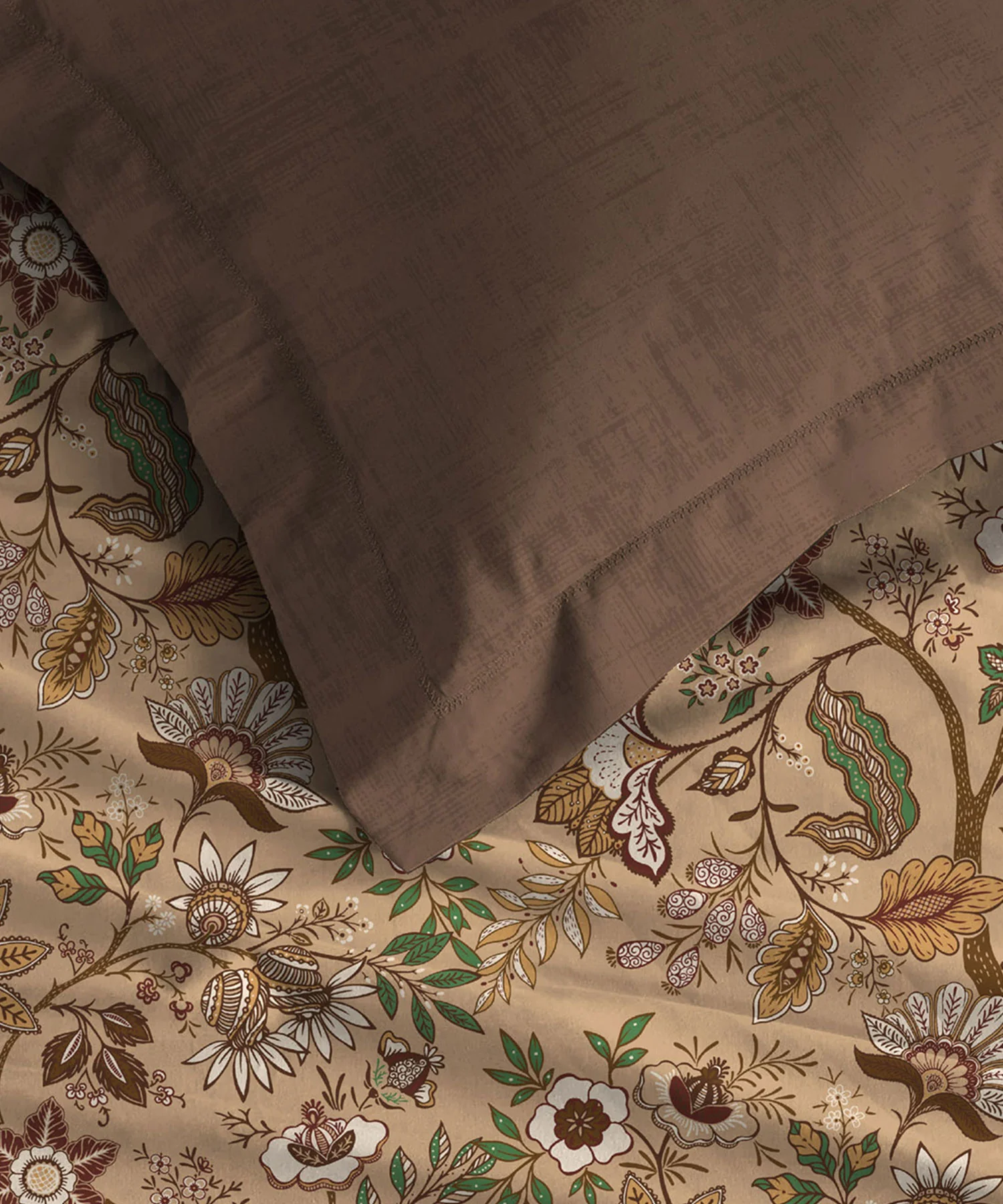 Celebration Queen Bedsheet Set, Chintz Brown|144 TC Cotton|2 Pillow Covers - Image 3