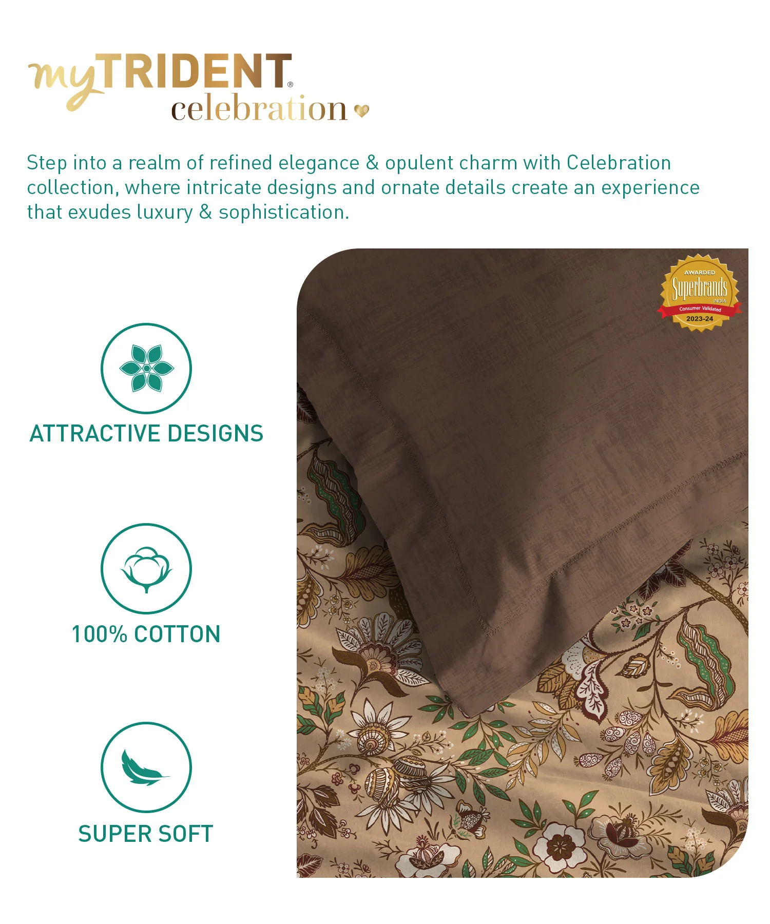 Celebration Queen Bedsheet Set, Chintz Brown|144 TC Cotton|2 Pillow Covers - Image 6
