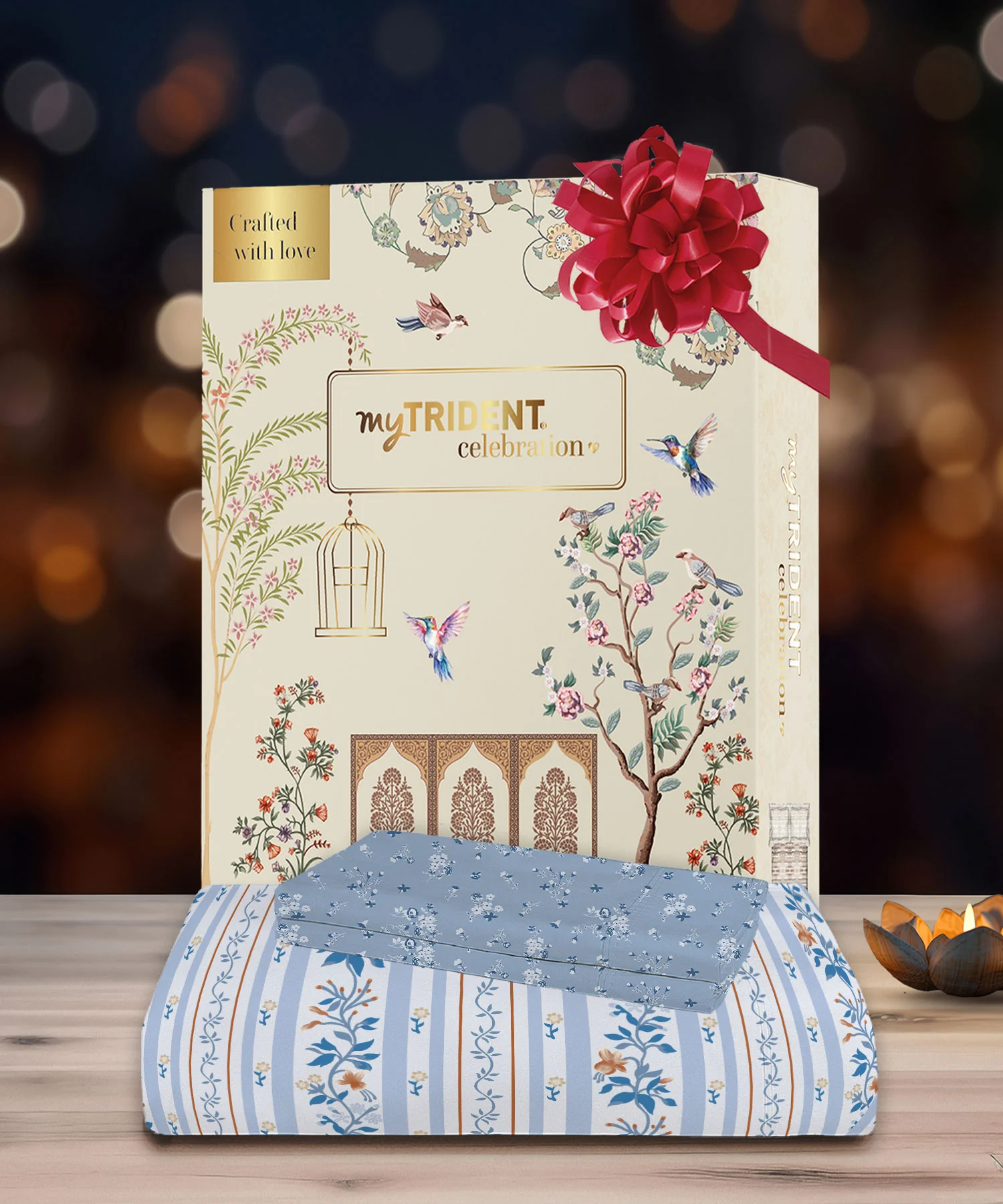 Celebration Queen Bedsheet Set, English Garden Blue|144 TC Cotton|2 Pillow Covers - Image 2