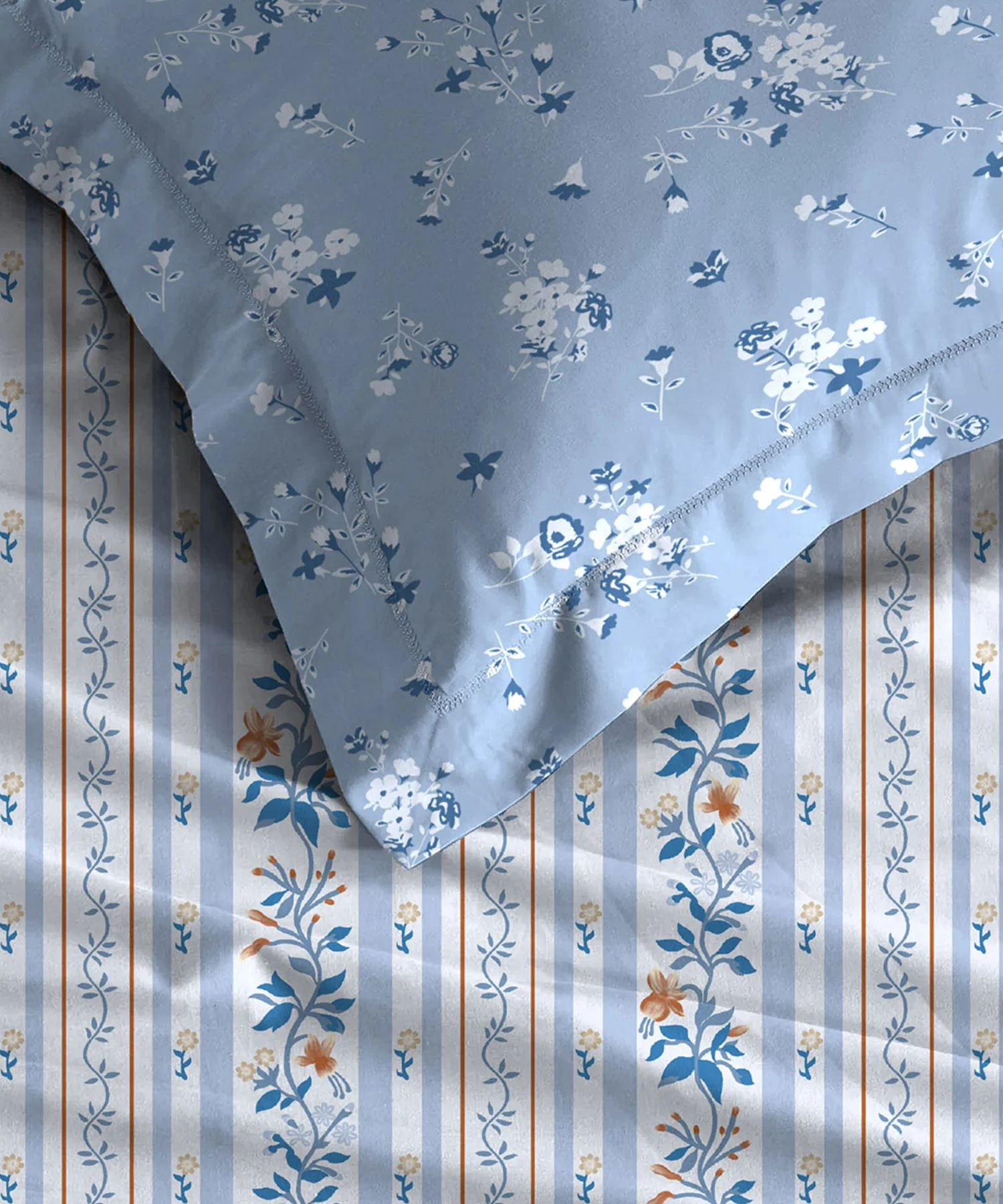 Celebration Queen Bedsheet Set, English Garden Blue|144 TC Cotton|2 Pillow Covers - Image 3