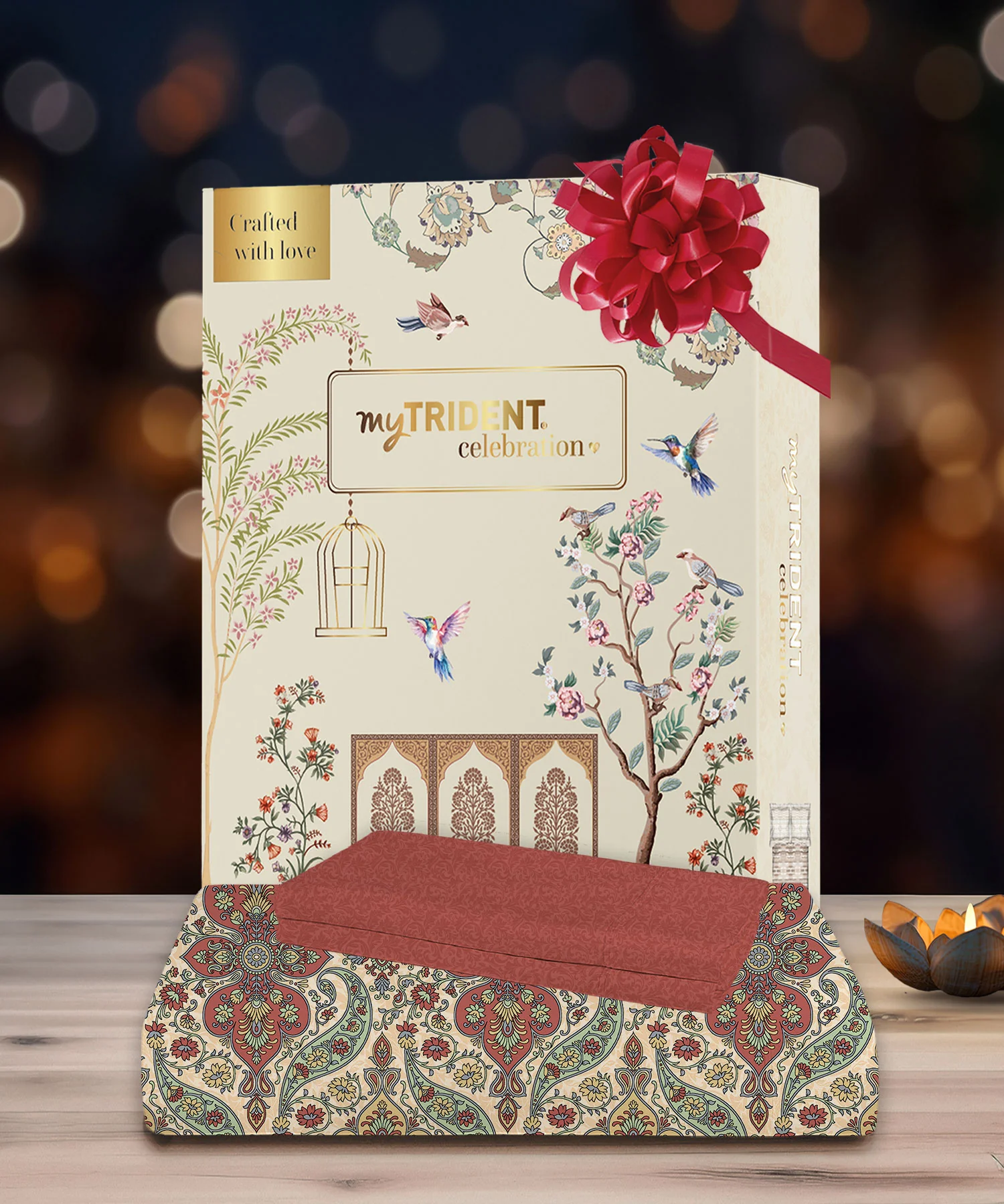 Celebration Queen Bedsheet Set, Feza Beige|144 TC Cotton|2 Pillow Covers - Image 2