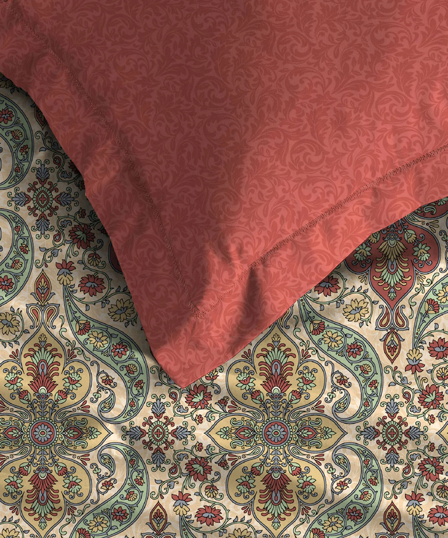 Celebration Queen Bedsheet Set, Feza Beige|144 TC Cotton|2 Pillow Covers - Image 3