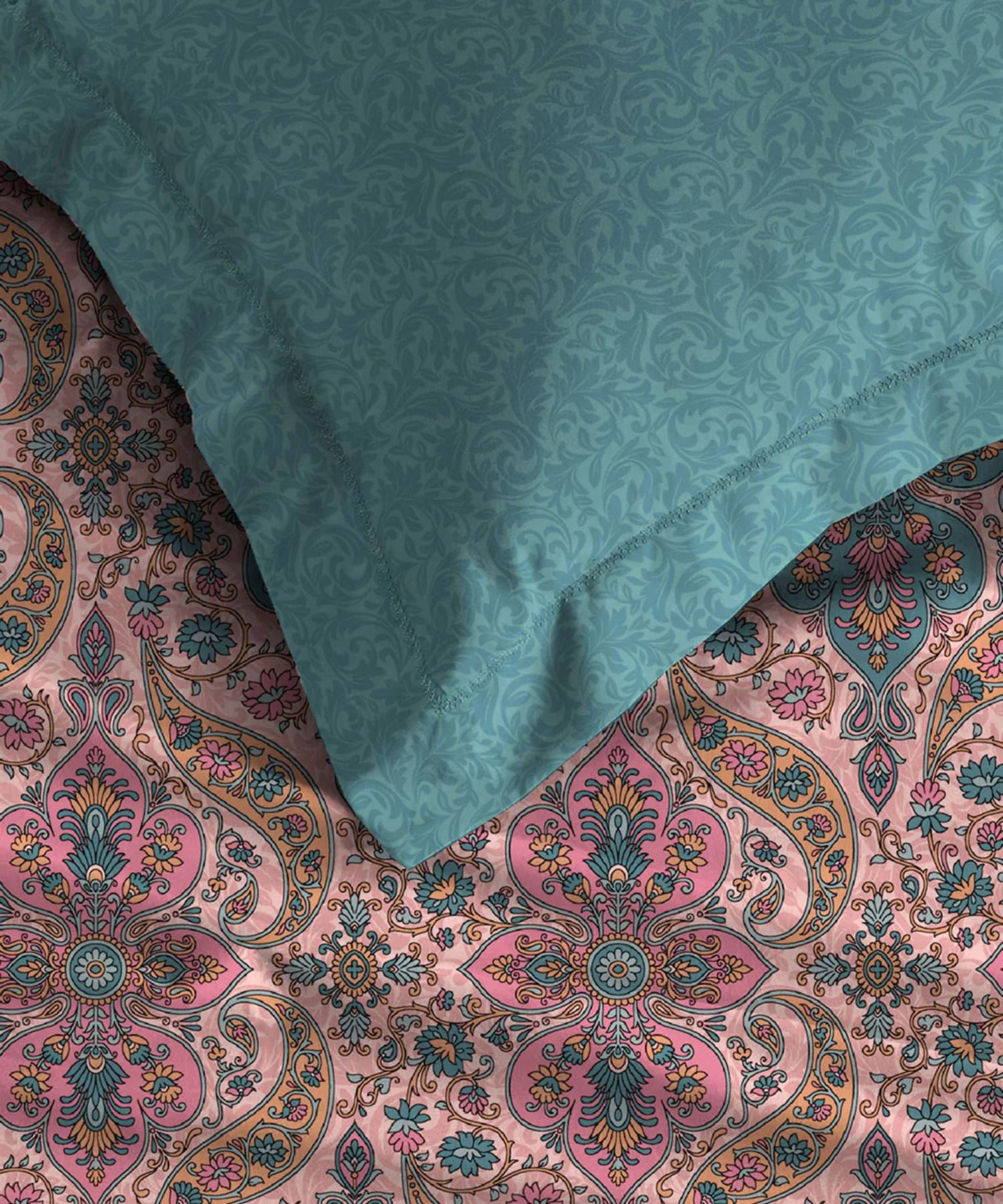 Celebration Queen Bedsheet Set, Feza Pink|144 TC Cotton|2 Pillow Covers - Image 3