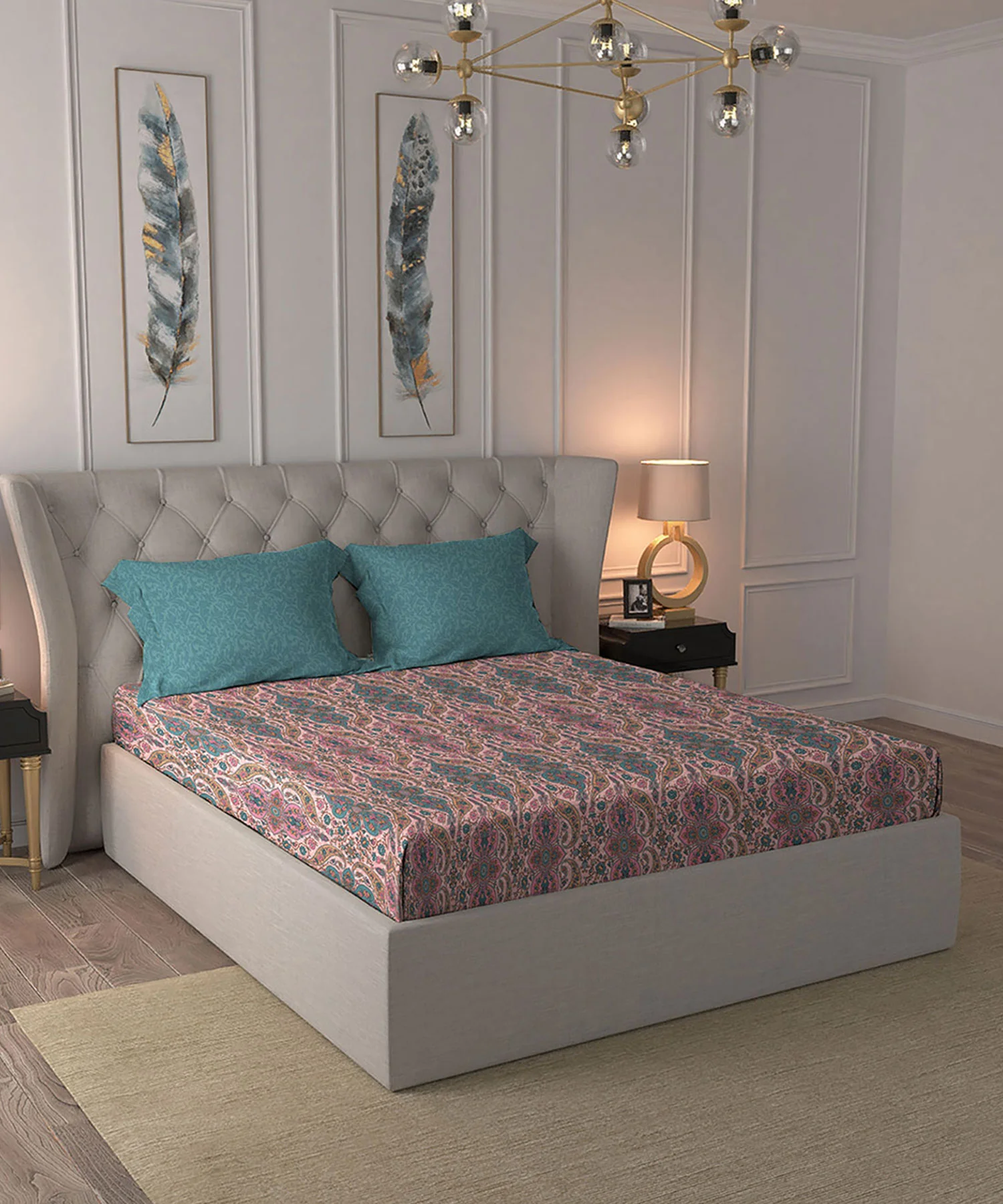 Celebration Queen Bedsheet Set, Feza Pink|144 TC Cotton|2 Pillow Covers - Image 4