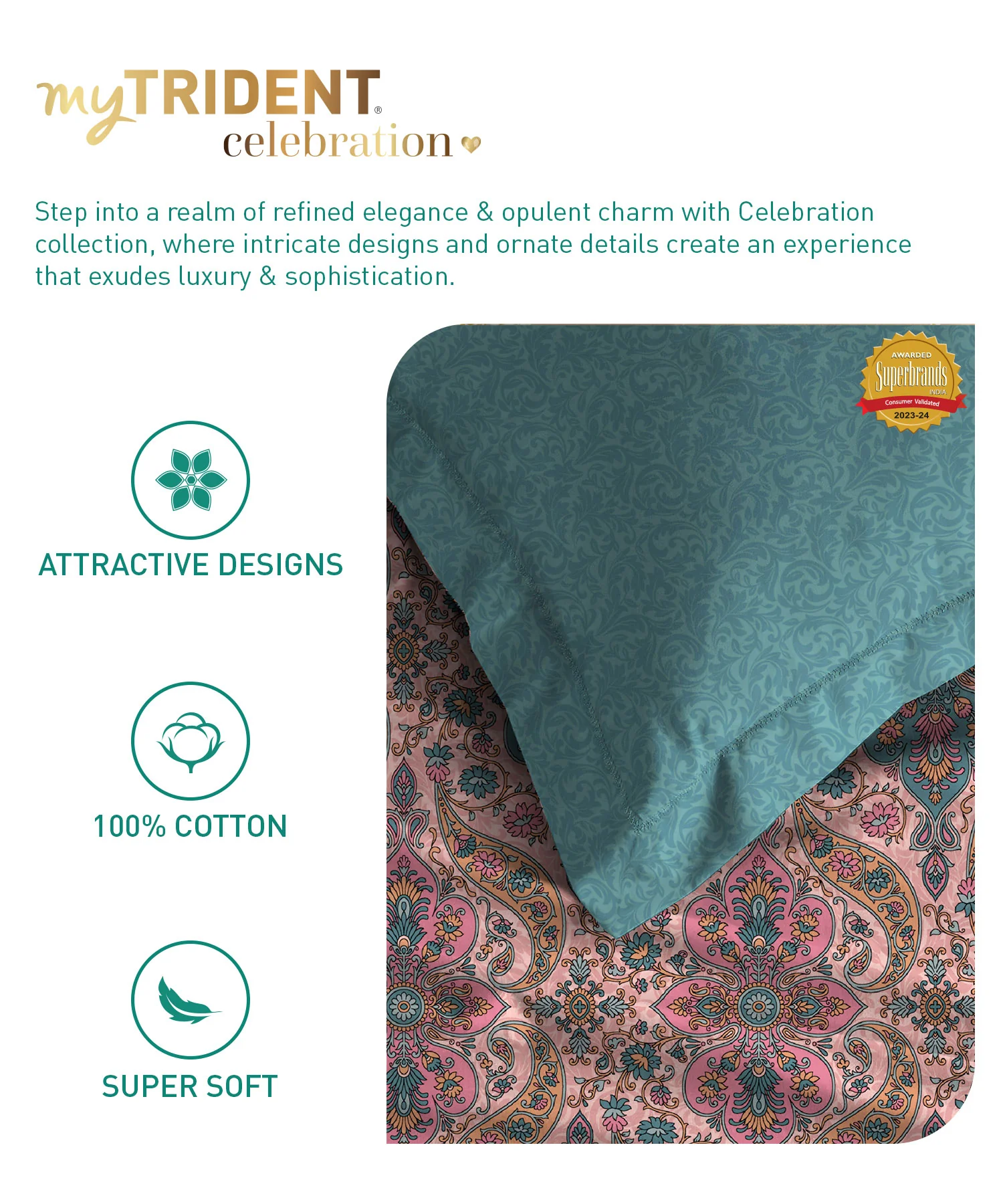 Celebration Queen Bedsheet Set, Feza Pink|144 TC Cotton|2 Pillow Covers - Image 6