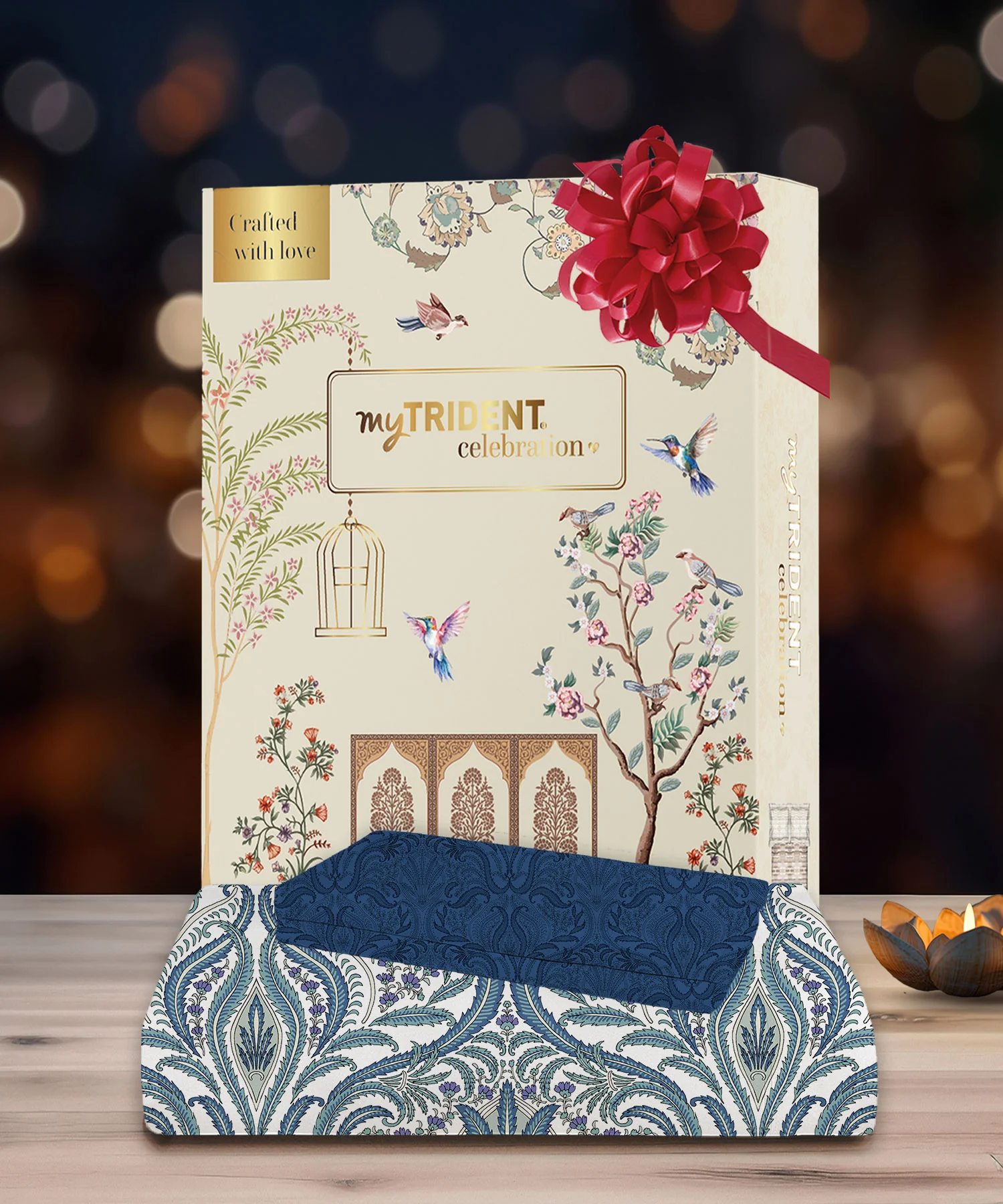 Celebration Queen Bedsheet Set, Gulnaz Blue|144 TC Cotton|2 Pillow Covers - Image 2