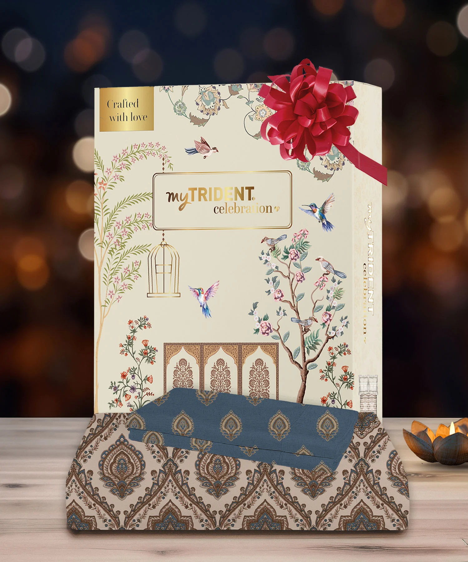 Celebration Queen Bedsheet Set, Noor Beige|144 TC Cotton|2 Pillow Covers - Image 2