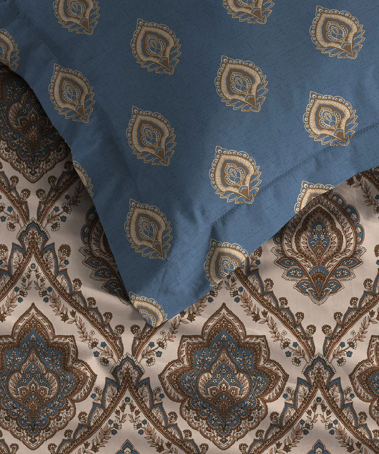 Celebration Queen Bedsheet Set, Noor Beige|144 TC Cotton|2 Pillow Covers - Image 3