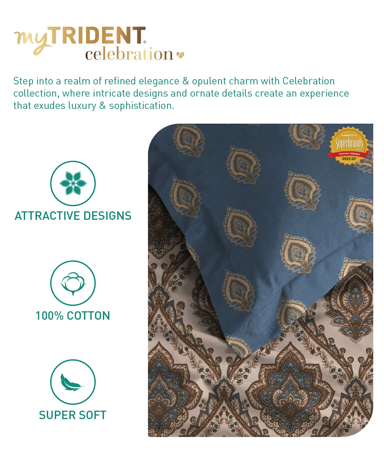 Celebration Queen Bedsheet Set, Noor Beige|144 TC Cotton|2 Pillow Covers - Image 6