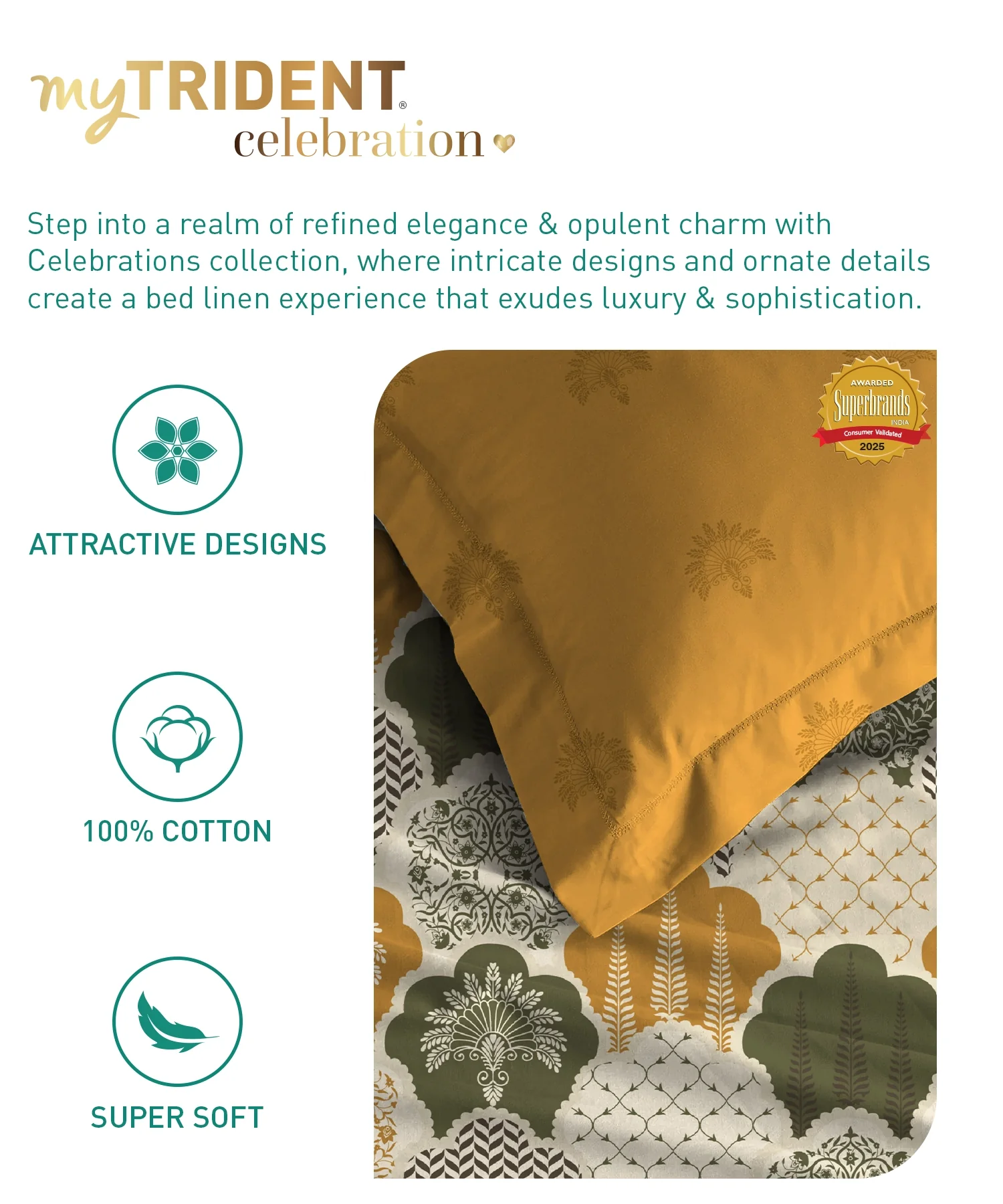 Celebration Queen Bedsheet Set, Mehfil Mustard | 144 TC Cotton| 2 Pillow Covers - Image 7