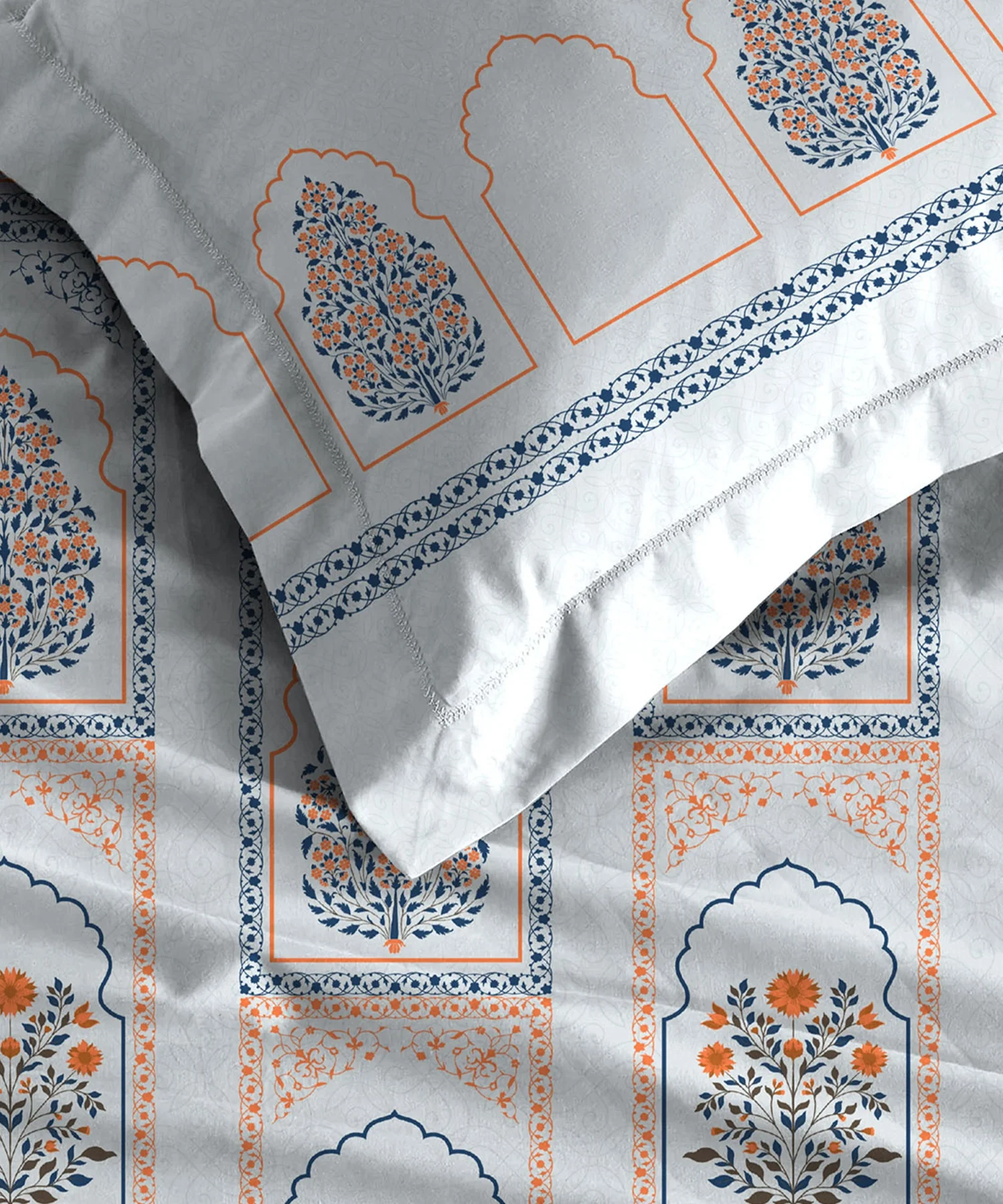 Celebration Queen Bedsheet Set, Mehira Grey | 144 TC Cotton| 2 Pillow Covers - Image 3
