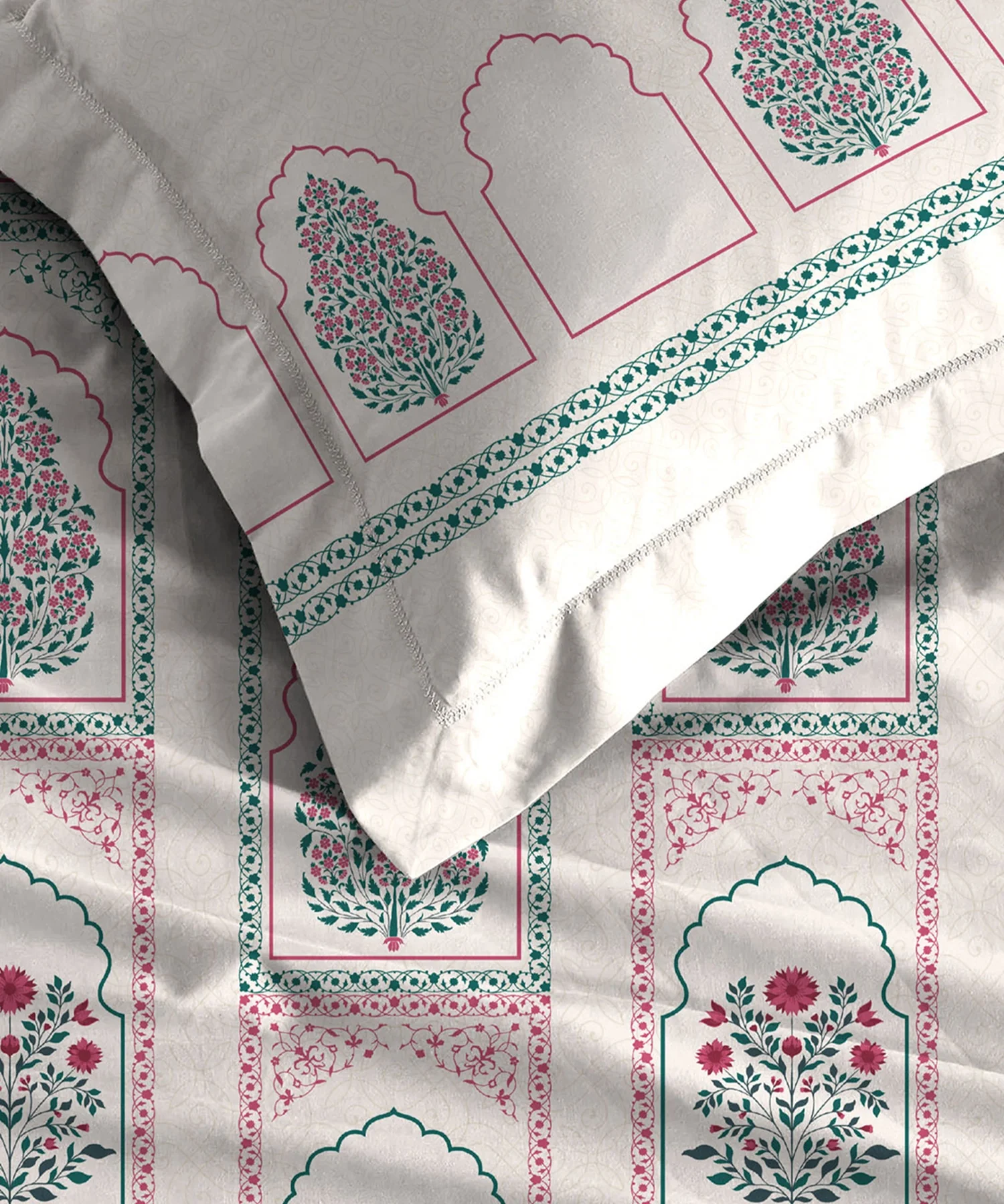 Celebration Queen Bedsheet Set, Mehira Pink | 144 TC Cotton| 2 Pillow Covers - Image 3