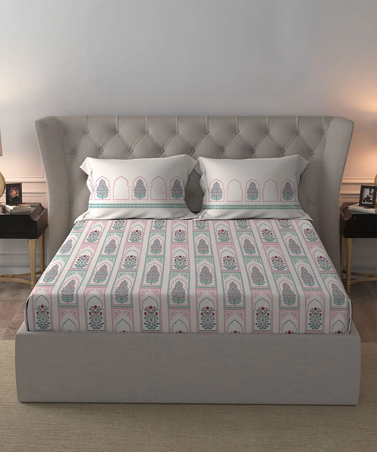 Celebration Queen Bedsheet Set, Mehira Pink | 144 TC Cotton| 2 Pillow Covers - Image 4