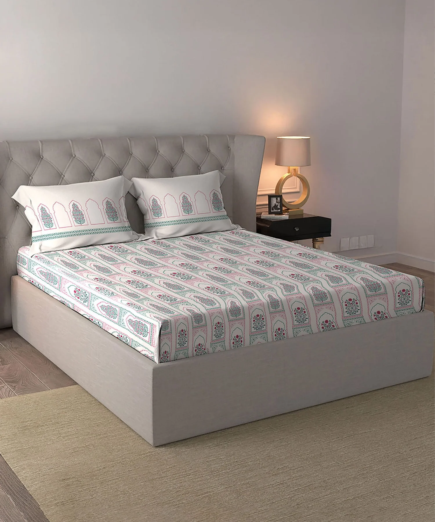 Celebration Queen Bedsheet Set, Mehira Pink | 144 TC Cotton| 2 Pillow Covers - Image 5